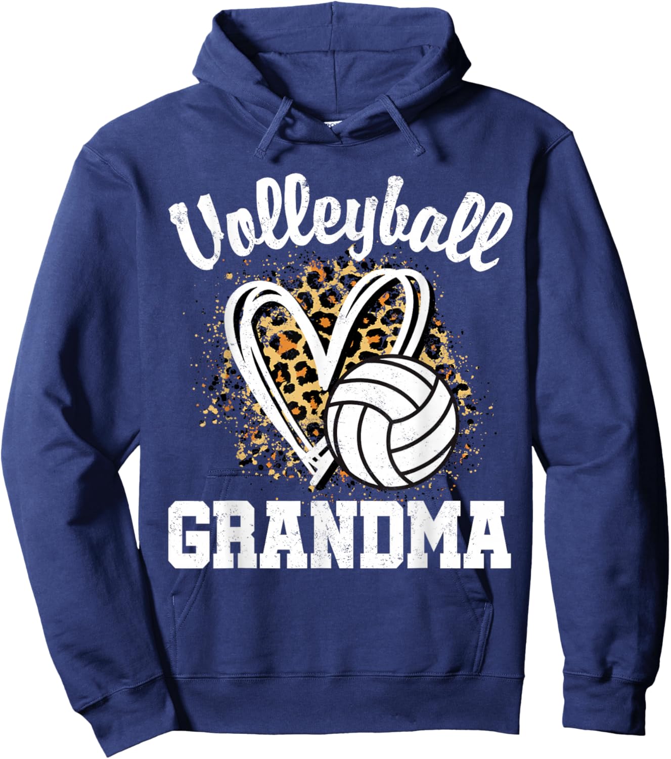 Volleyball Grandma Leopard Heart Matching Family Hoodie - Hoodie | Navy