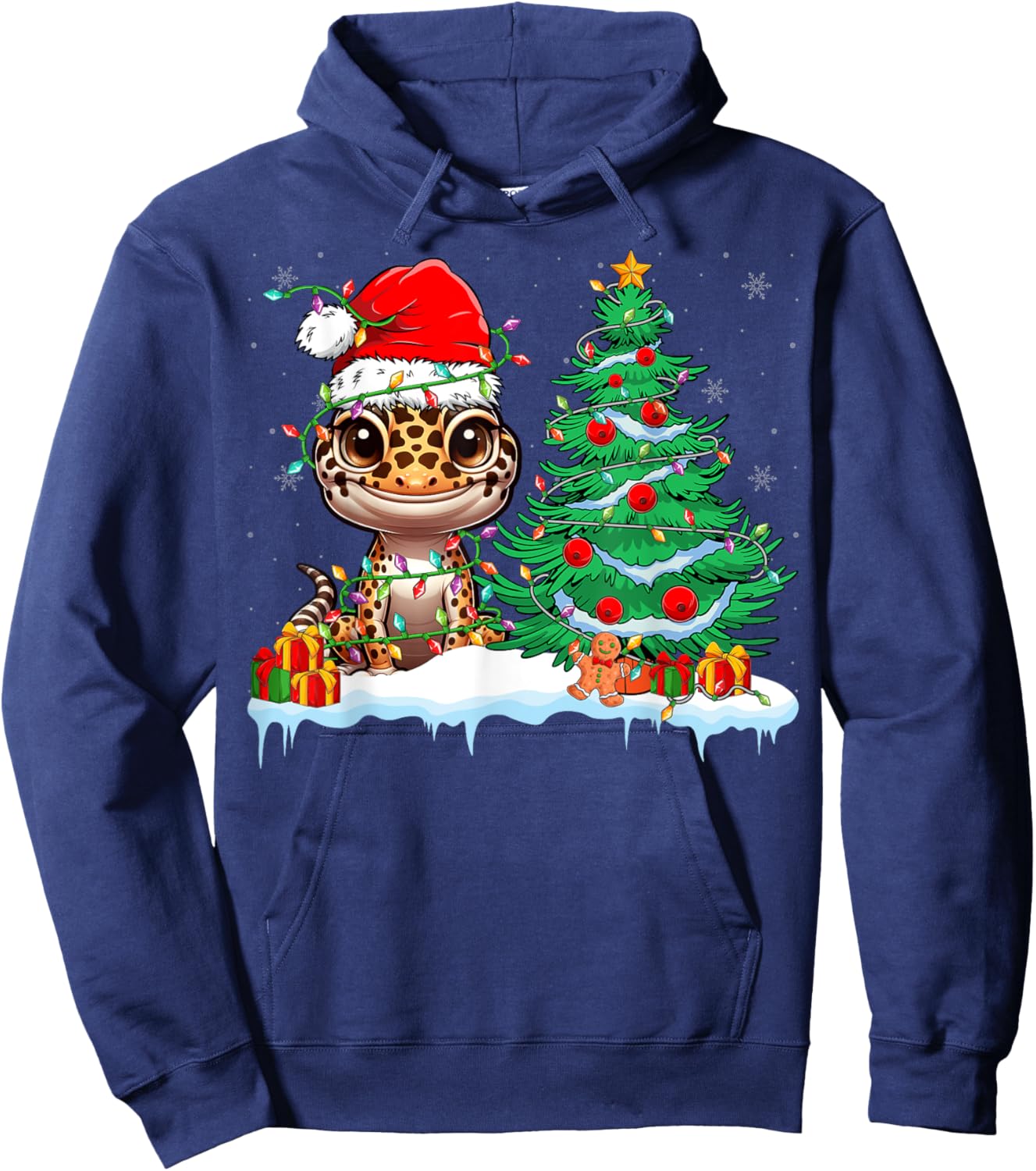 Leopard Gecko - Funny Gecko Wearing Santa Hat Christmas Hoodie - Hoodie | Navy