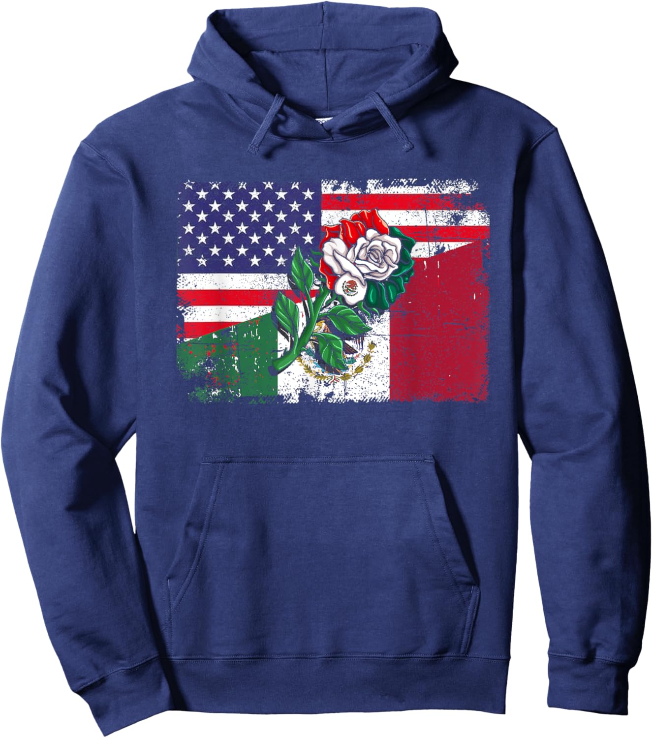 Mexico US Flag Mexican Flag American Flag Rose Kids Men Hoodie - Hoodie | Navy