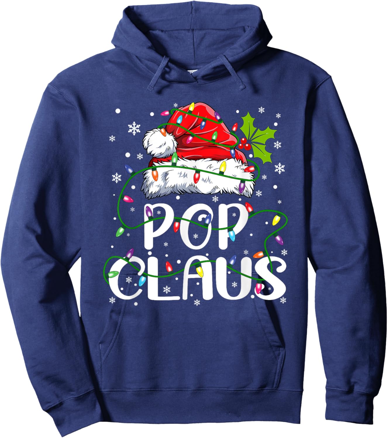 Pop Claus Christmas Santa Hat Matching Family Xmas Lights Hoodie - Hoodie | Navy