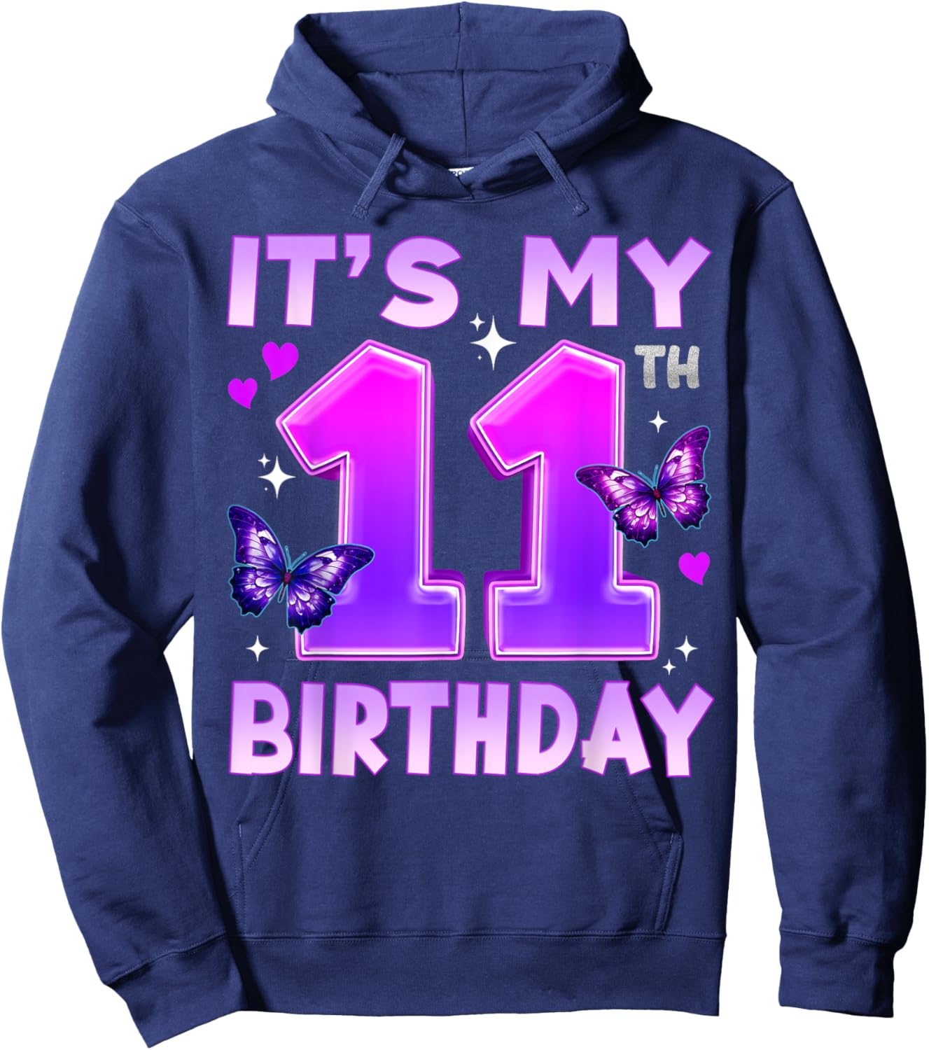 11th Birthday Cute Butterfly Bday 11 Year Old Birthday Girl Hoodie - Hoodie | Navy