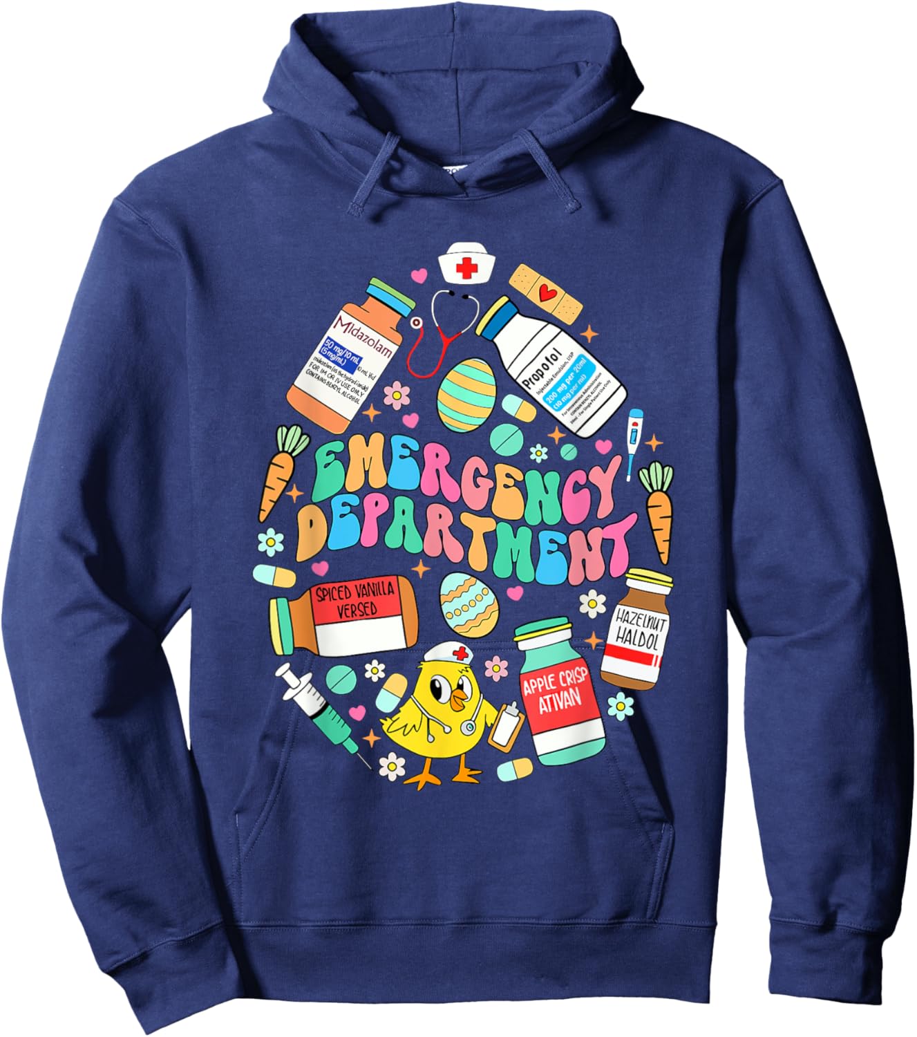 Easter Eggs Emergency Department Er Ed Nurse Critical Care Hoodie - Hoodie | Navy