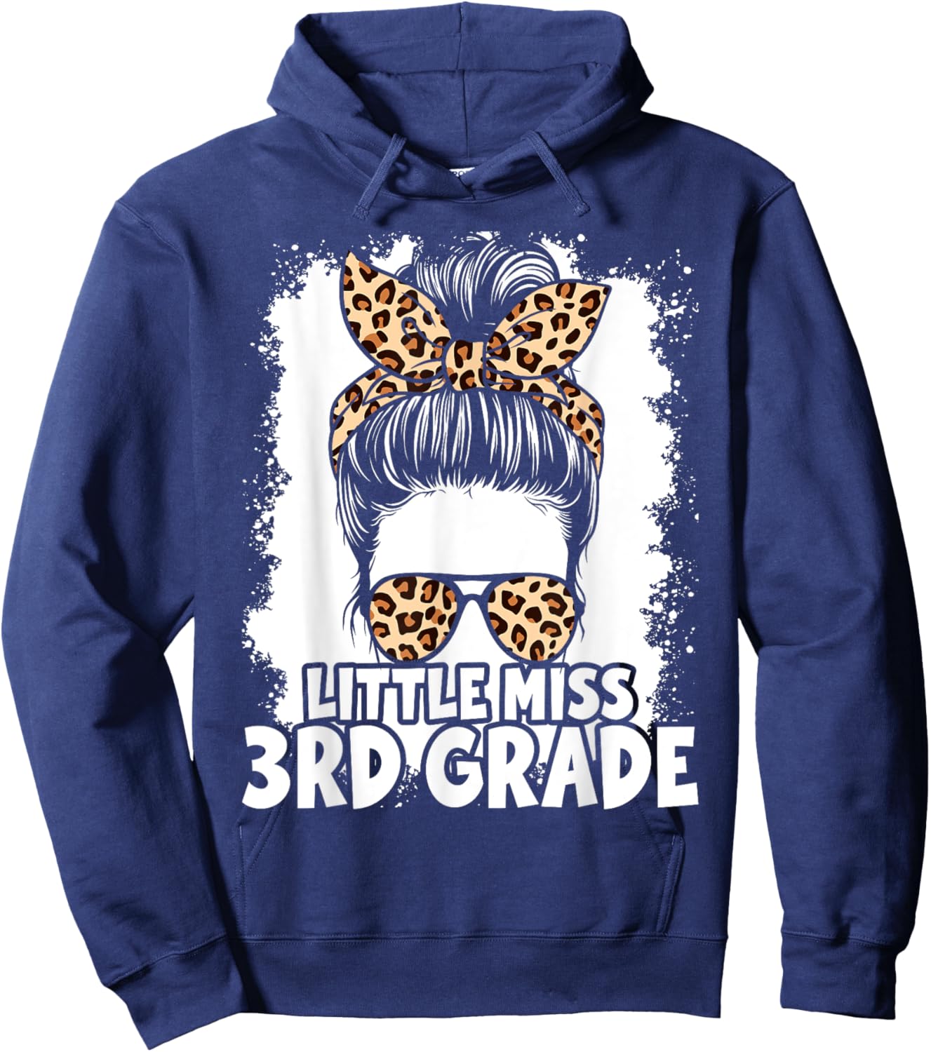 Hello 3rd Grade Messy Hair Bun Girl Leopard Back To School Hoodie - Hoodie | Navy