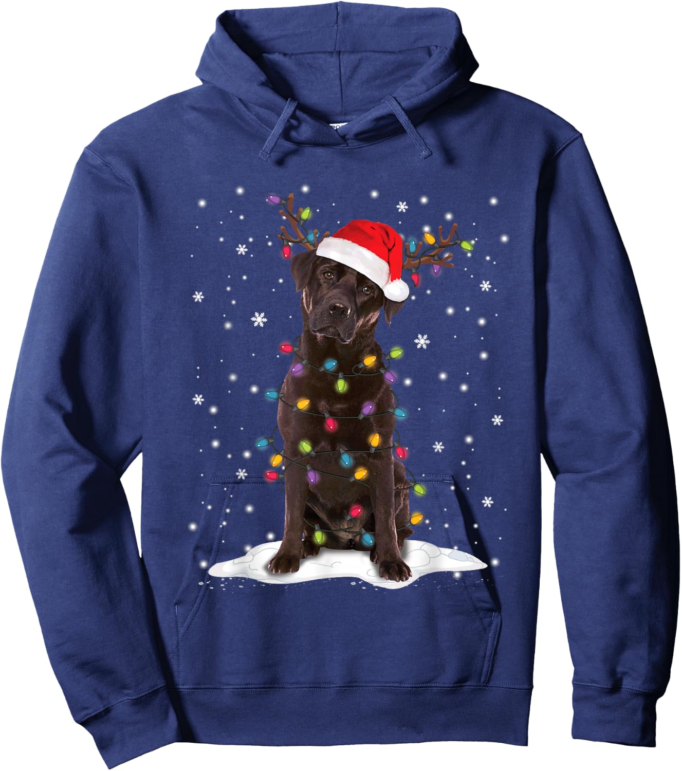 Chocolate Lab Labrador Christmas Tree Lights Pajama Dog Xmas Hoodie - Hoodie | Navy