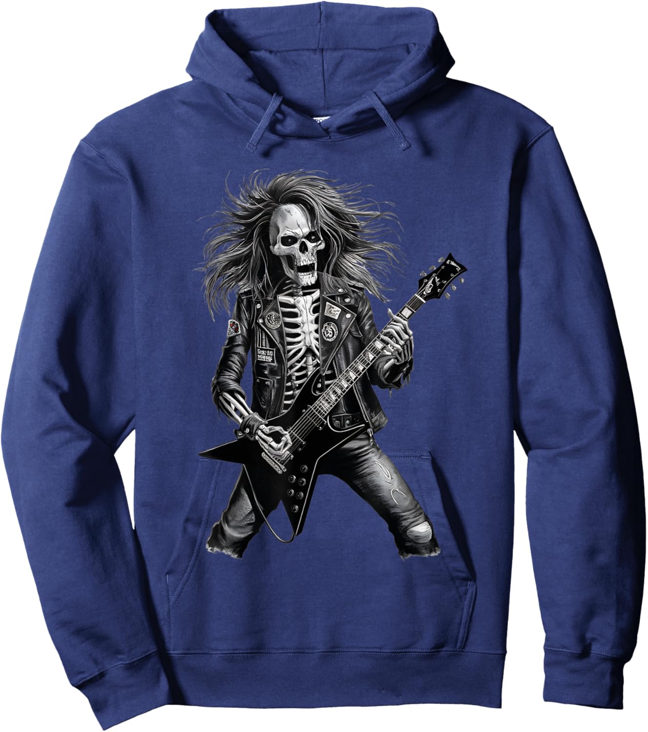 Skeleton Rocker With Guitar Men Skeleton Playing Guitar Hoodie - Hoodie | Navy