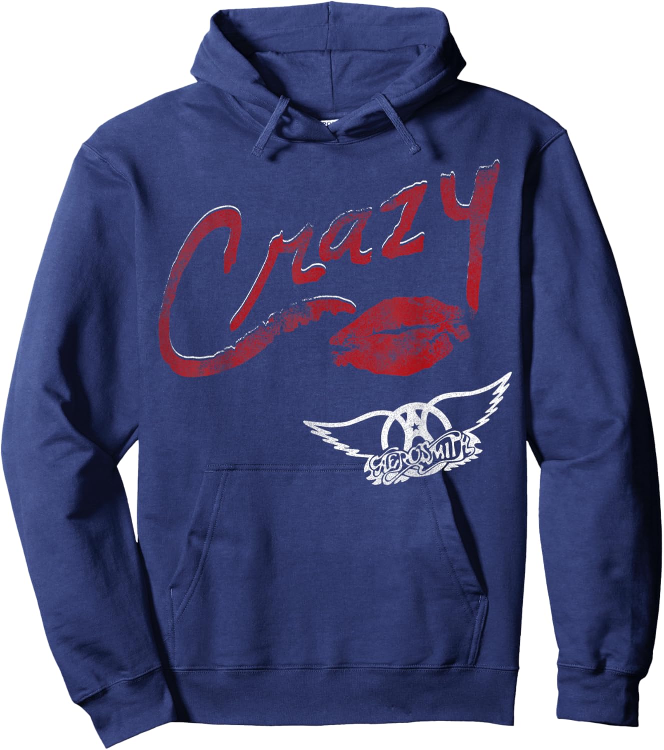 Aerosmith Official Black Crazy - Women's, Girls' -Adults, -Kids - Short Sleeve, , Regular Fit - Small, Medium - Cotton 100% - Band Hoodie - Hoodie | Navy