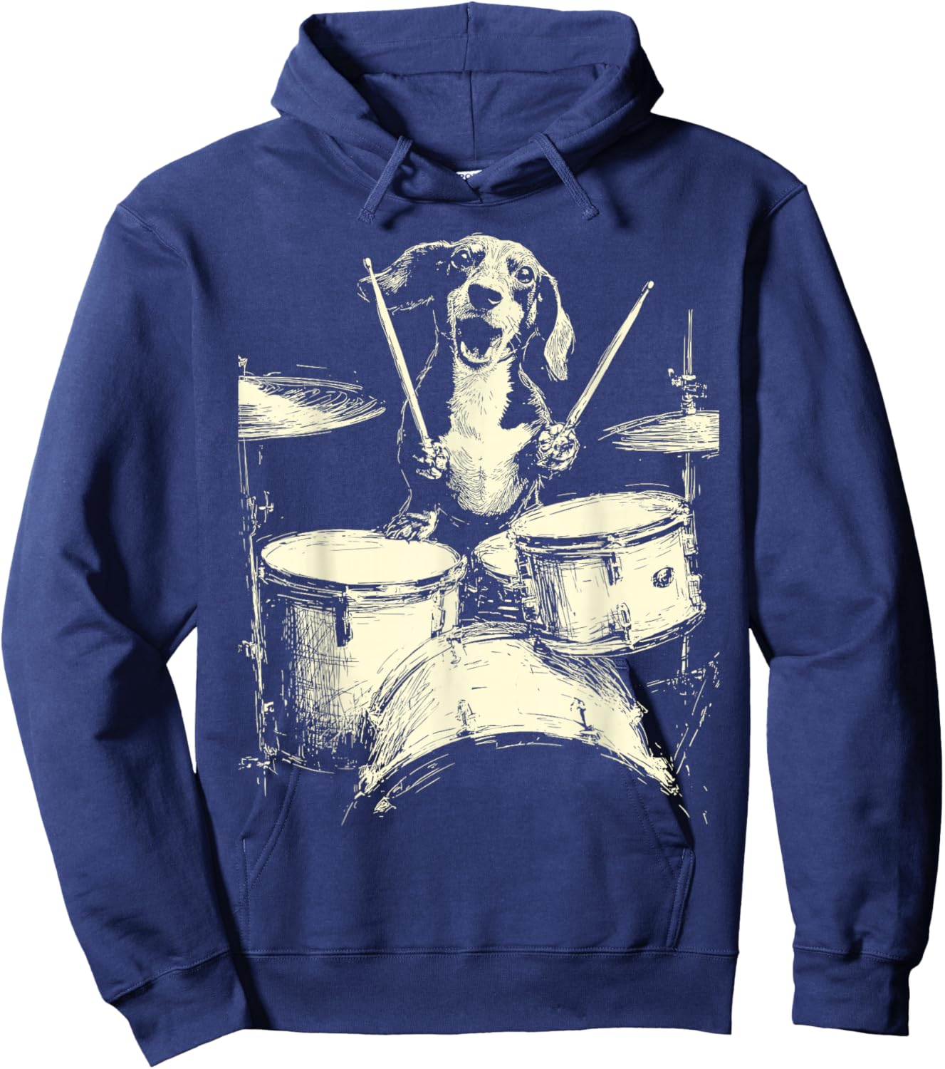 Cute Dachshund Playing Drums Funny Music Sausage Dog Drummer Hoodie - Hoodie | Navy