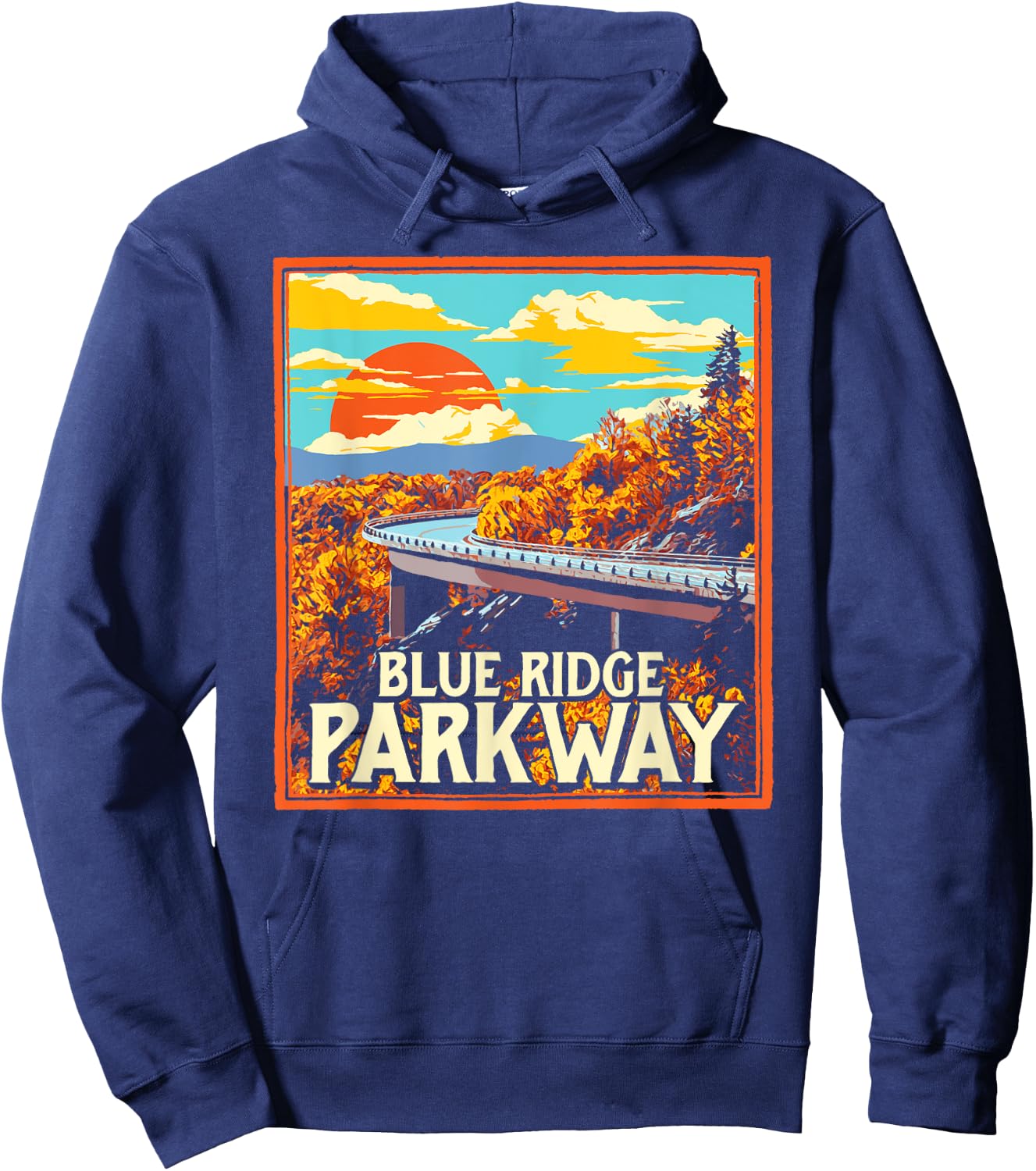 Blue Ridge Parkway Vintage Poster Style Retro Graphic Hoodie - Hoodie | Navy
