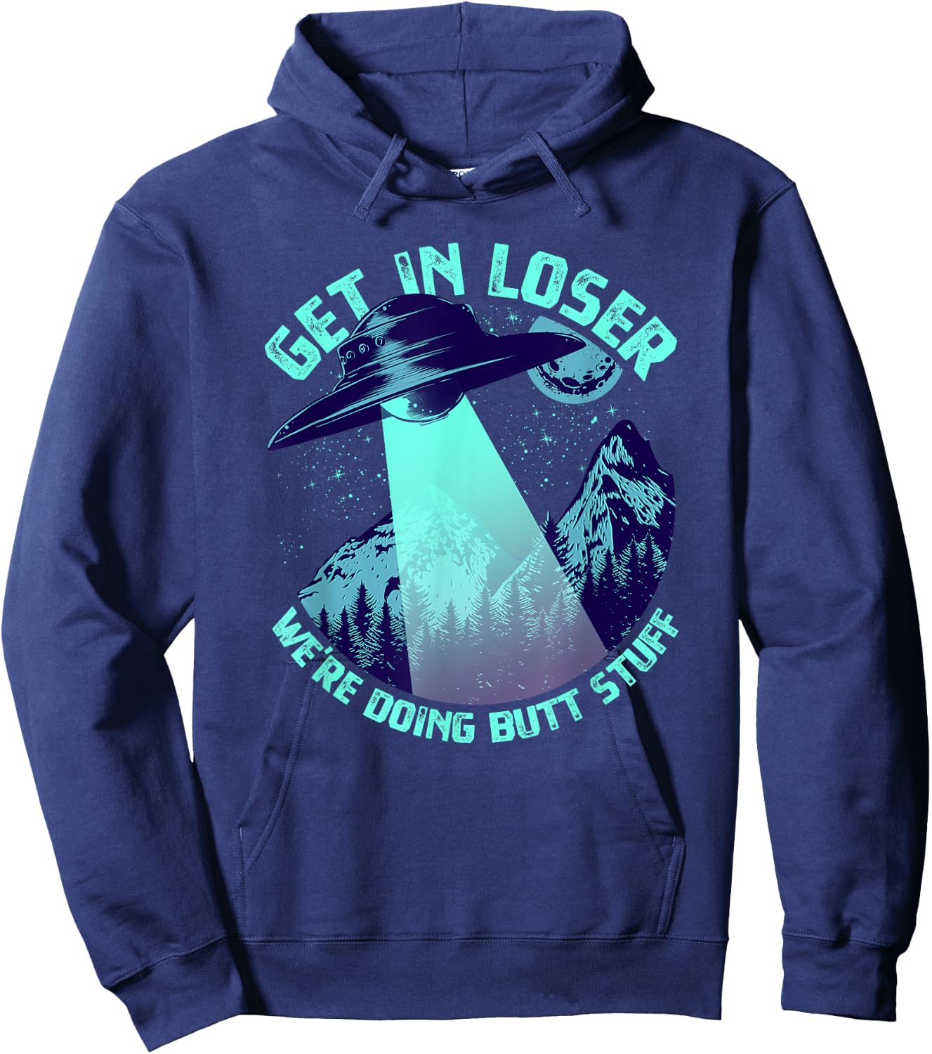 Vintage Get In Loser Alien Bigfoot Alien Abduction - -Adults - Black - Short Sleeve - Small - - Classic Fit - UFO, Alien, Bigfoot, Sci-Fi & Fantasy Enthusiasts Hoodie - Hoodie | Navy
