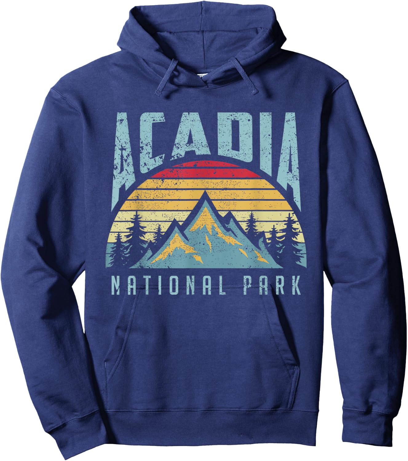 Acadia National Park Maine Mountains Retro T Shirt Hoodie - Hoodie | Navy
