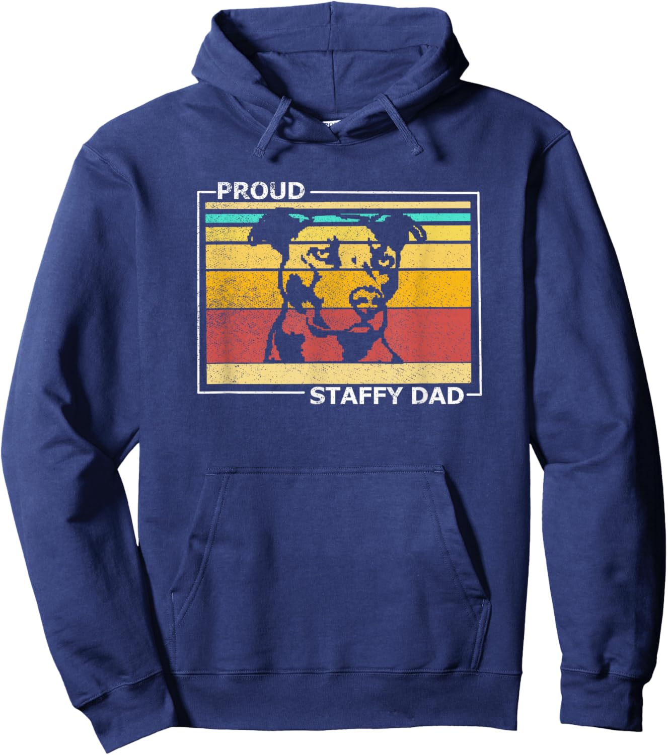 Proud Staffy Dad Stafford Terrier Dog Vintage Retro Hoodie - Hoodie | Navy