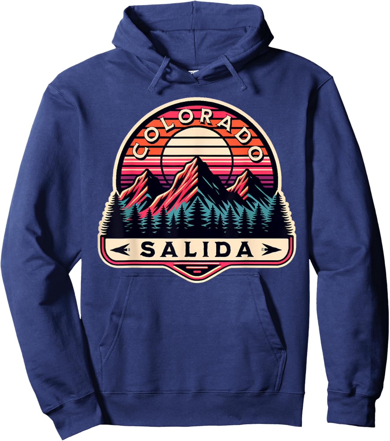 Salida Colorado USA Outdoor Vintage Salida Black Retro Hiking -Adults -Kids Cotton 65% Polyester 35% Small Classic Fit Short Sleeve Hoodie - Hoodie | Navy