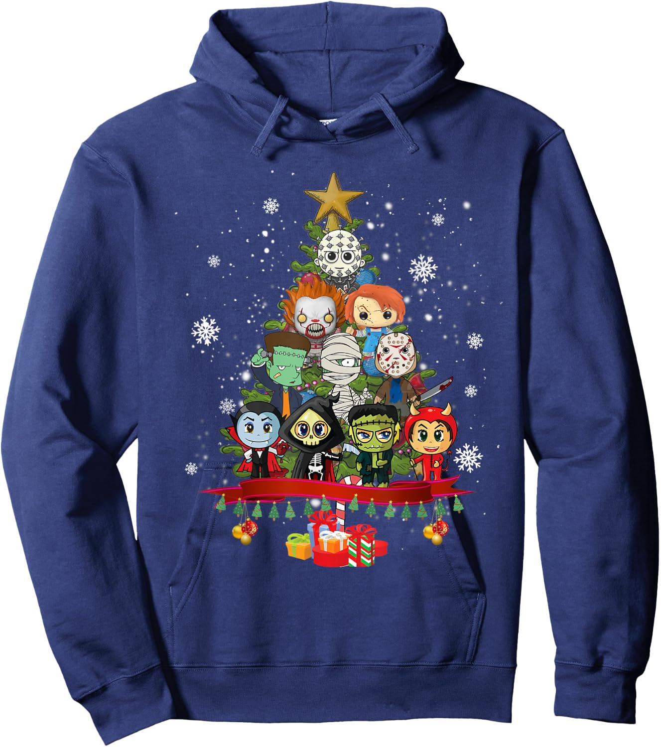 Horror Halloween Christmas Tree Xmas Decor Scary Characters Hoodie - Hoodie | Navy