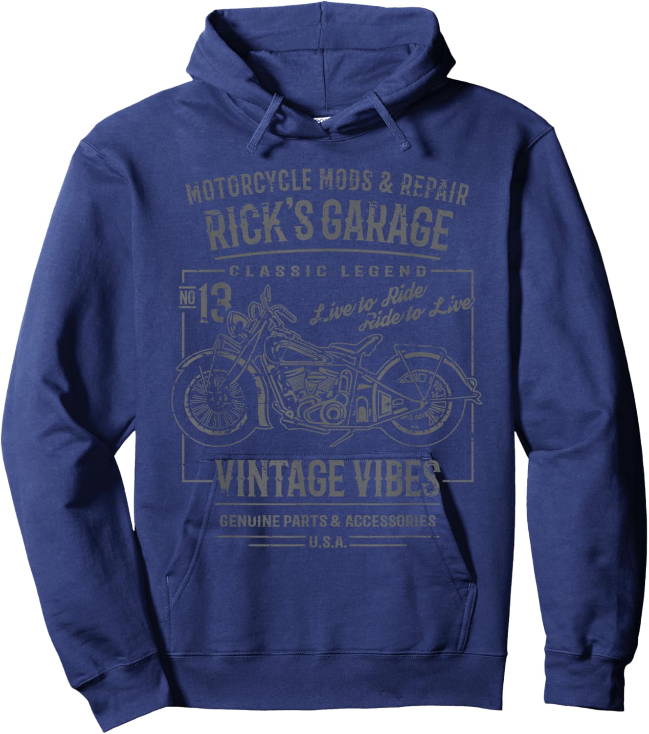 Rick's Garage Motorcycle Design for the Name Rick Hoodie - Hoodie | Navy