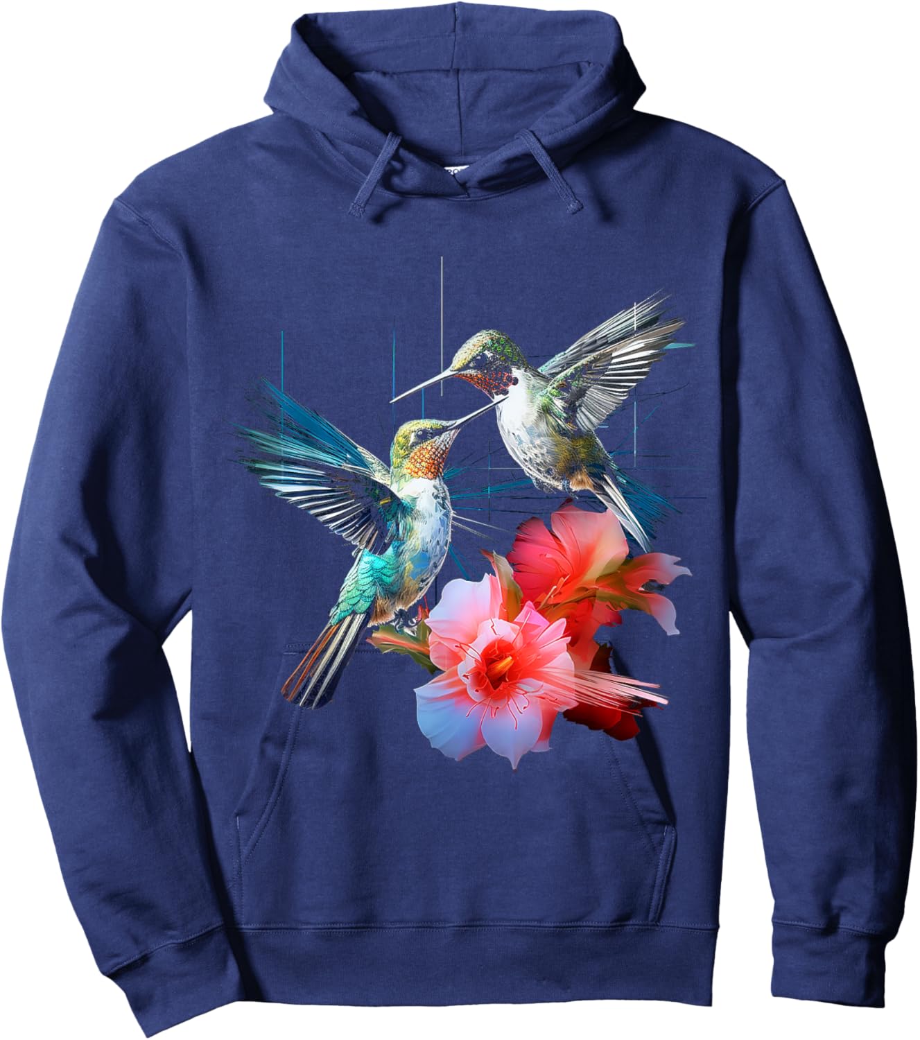 Hummingbird Flowers Fantasy Colorful Animal Art Bird Hoodie - Hoodie | Navy