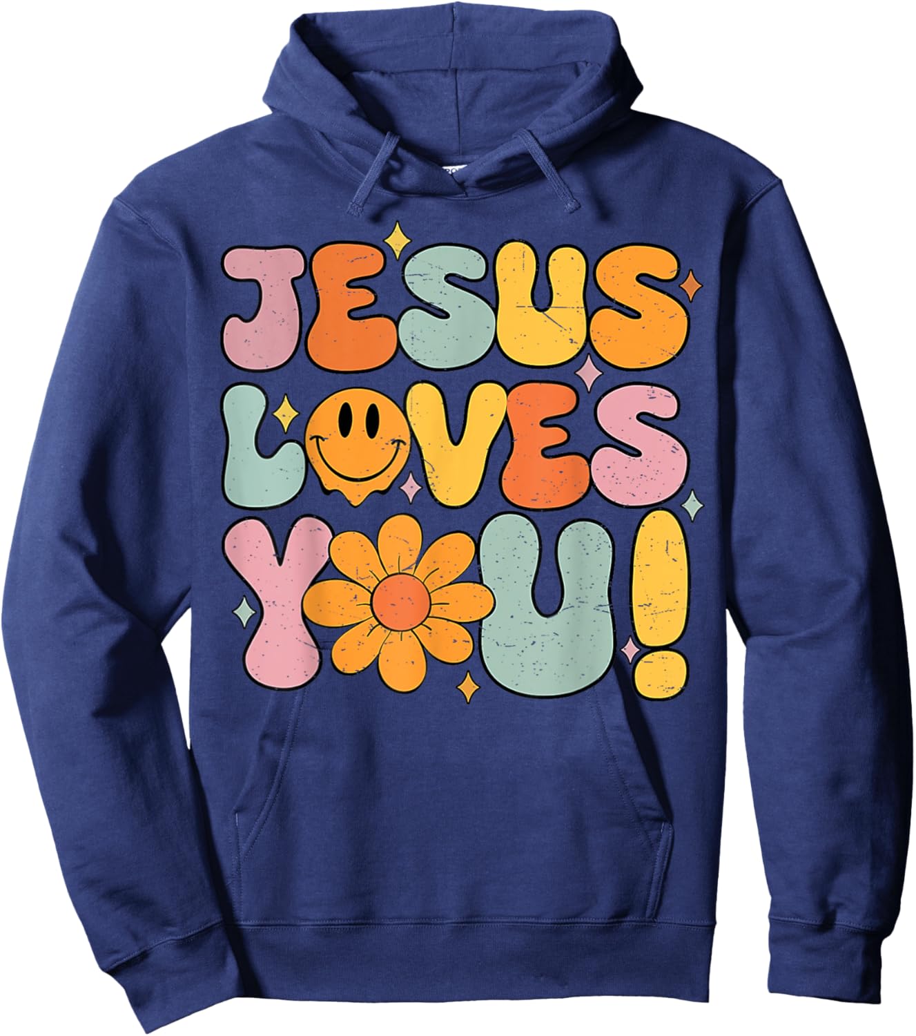 Christian Jesus Loves You Groovy Vintage Religious Hoodie - Hoodie | Navy