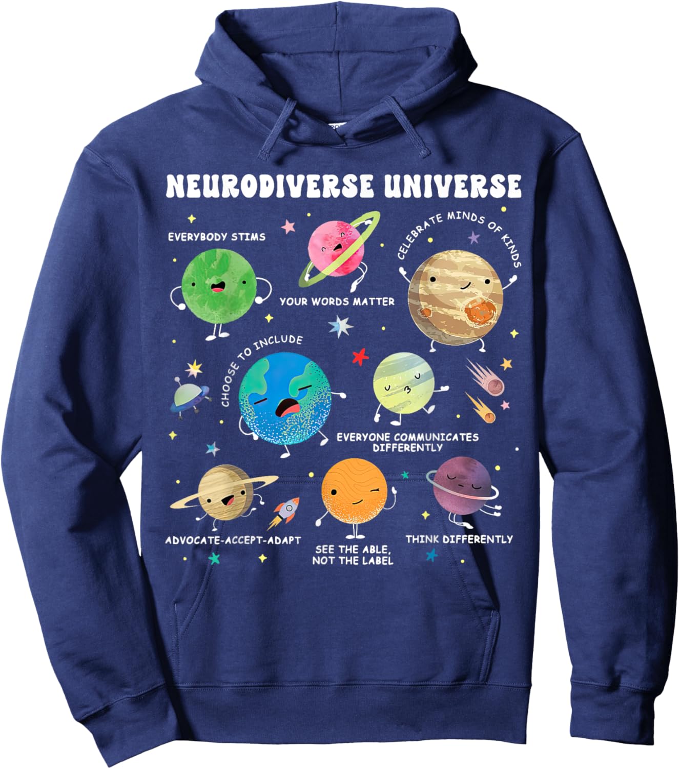 Neurodiverse Universe Space Planet Special Education Teacher Hoodie - Hoodie | Navy
