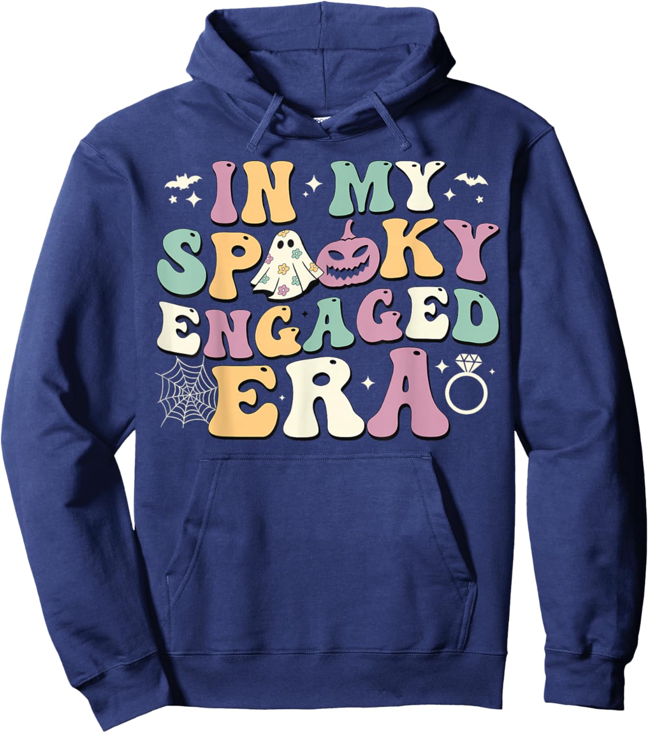 In My Spooky Engaged Era Ghost Pumpkin Halloween Fiance Hoodie - Hoodie | Navy