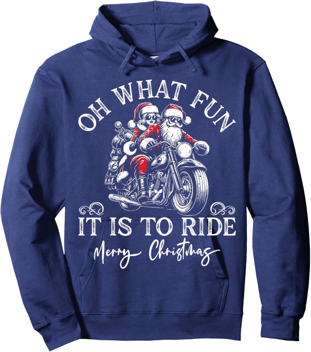 Santa & Mrs. Claus Motorcycle Ride Vintage Christmas Xmas Hoodie - Hoodie | Navy