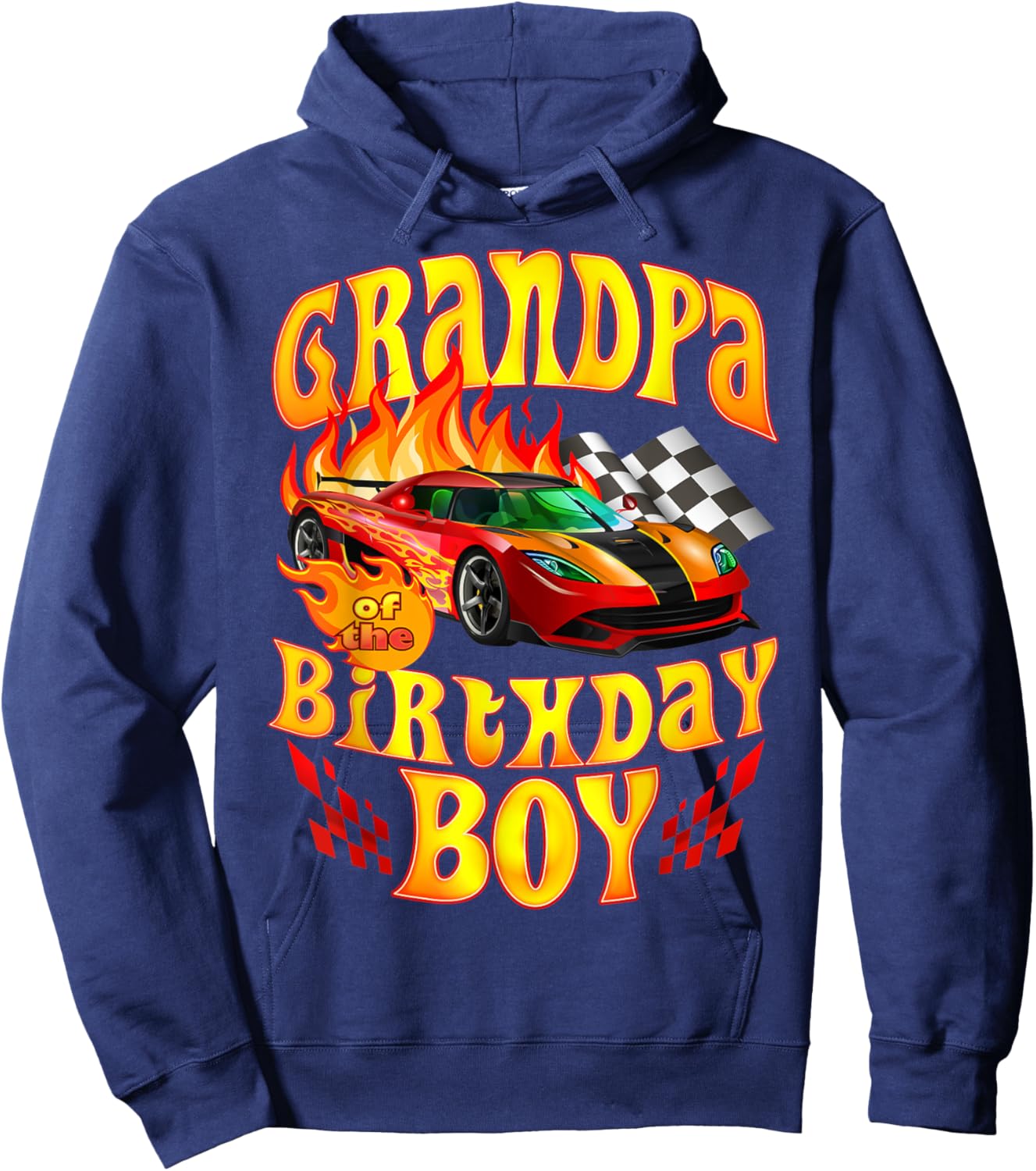 Grandpa of The Birthday Boy Funny Party Racing Supercar Fan Hoodie - Hoodie | Navy