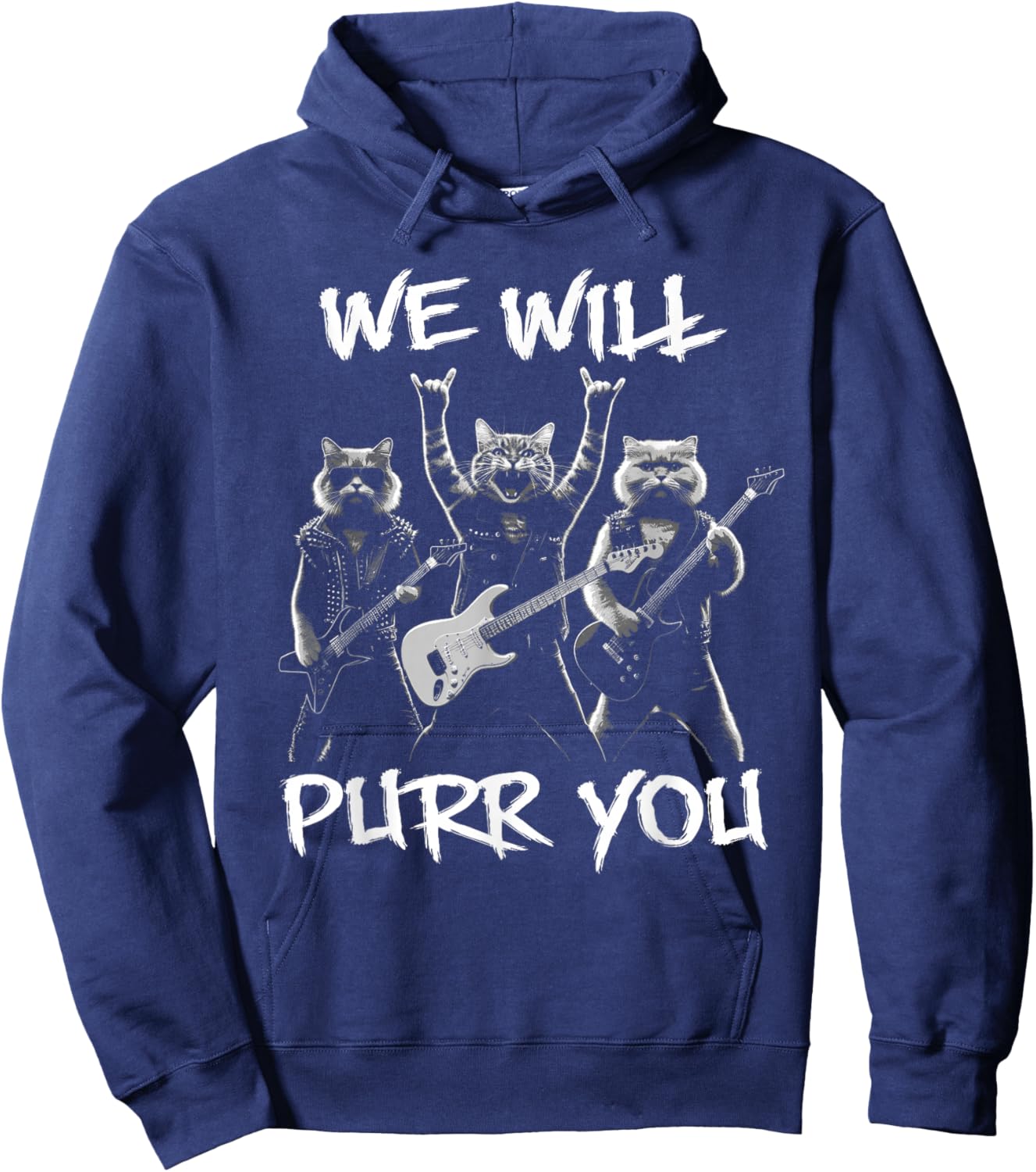 Cat Rock Band with Electric Guitars Funny Vintage Hoodie - Hoodie | Navy