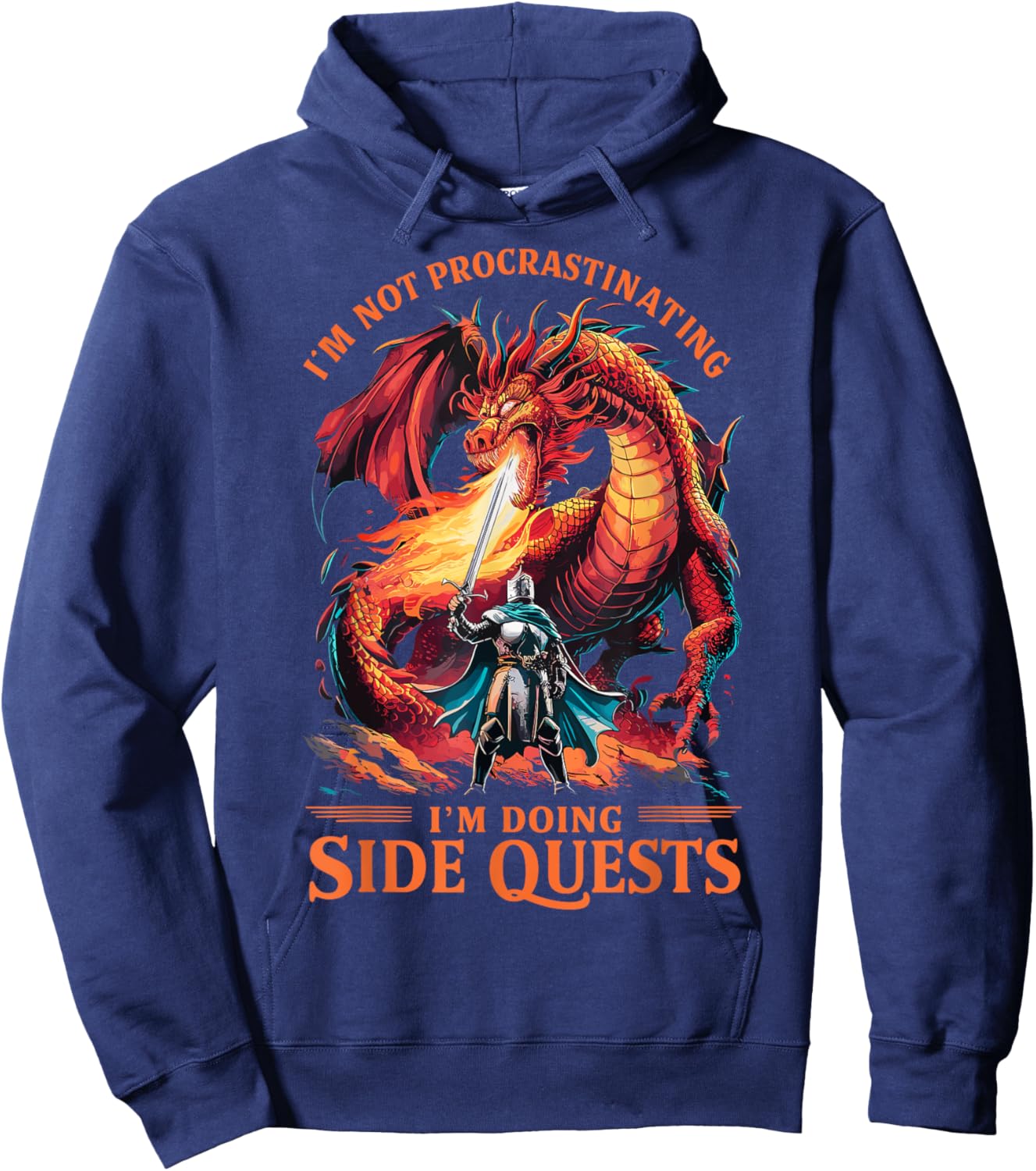 Im Not Procrastinating Its A Side Quest Gamer Gift - Kids RPG Gamer - Black - Small - Short Sleeve - - Fantasy Dragon Graphic Hoodie - Hoodie | Navy