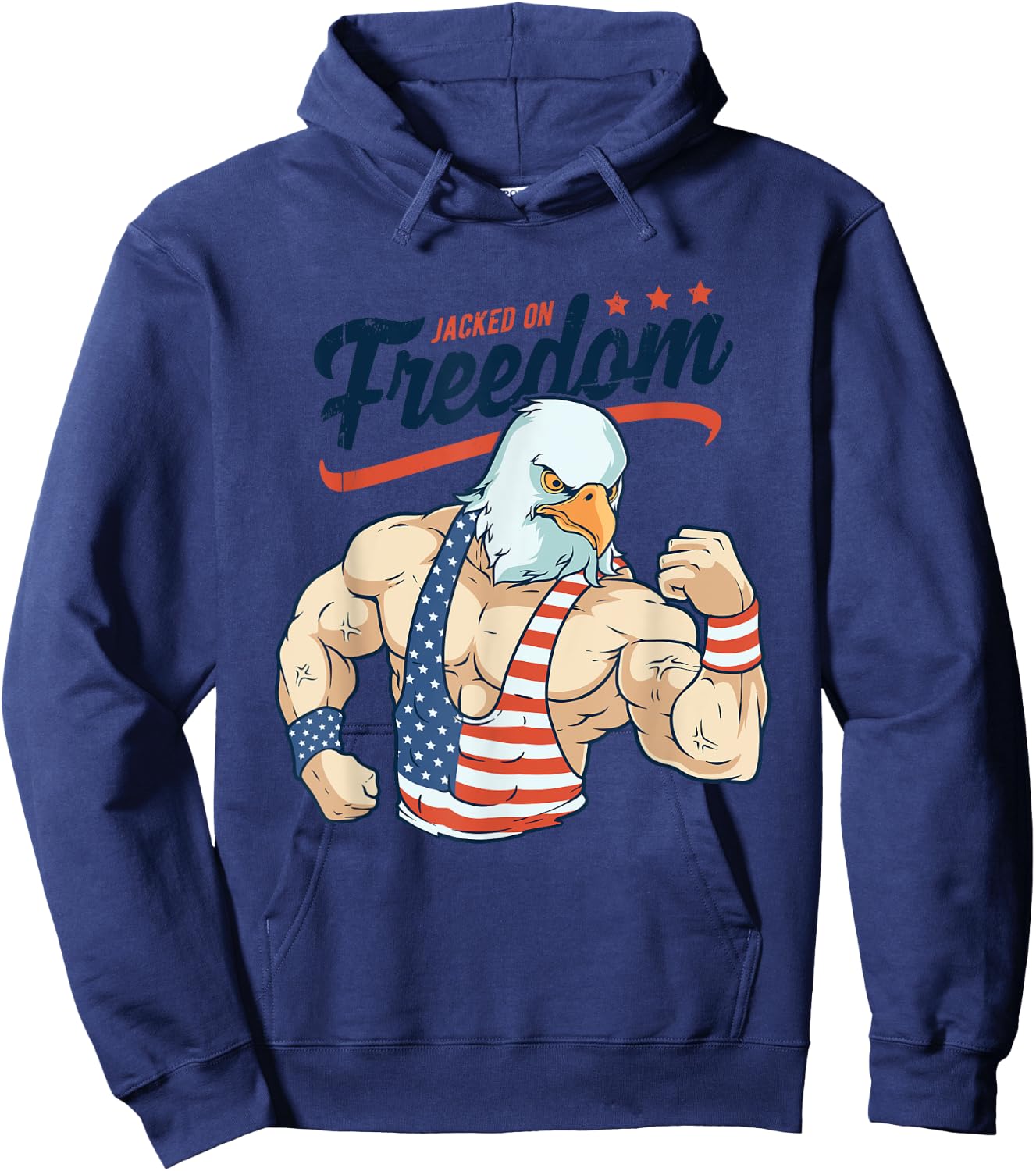 Funny Jacked on Freedom Eagle Workout 4th of July Gift Hoodie - Hoodie | Navy