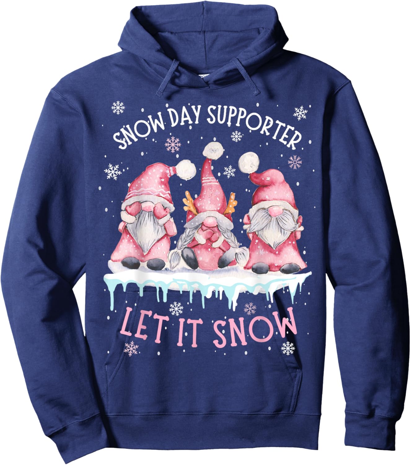Snow Day Supporter Xmas Holiday Let It Snow Cute Three Gnome Hoodie - Hoodie | Navy