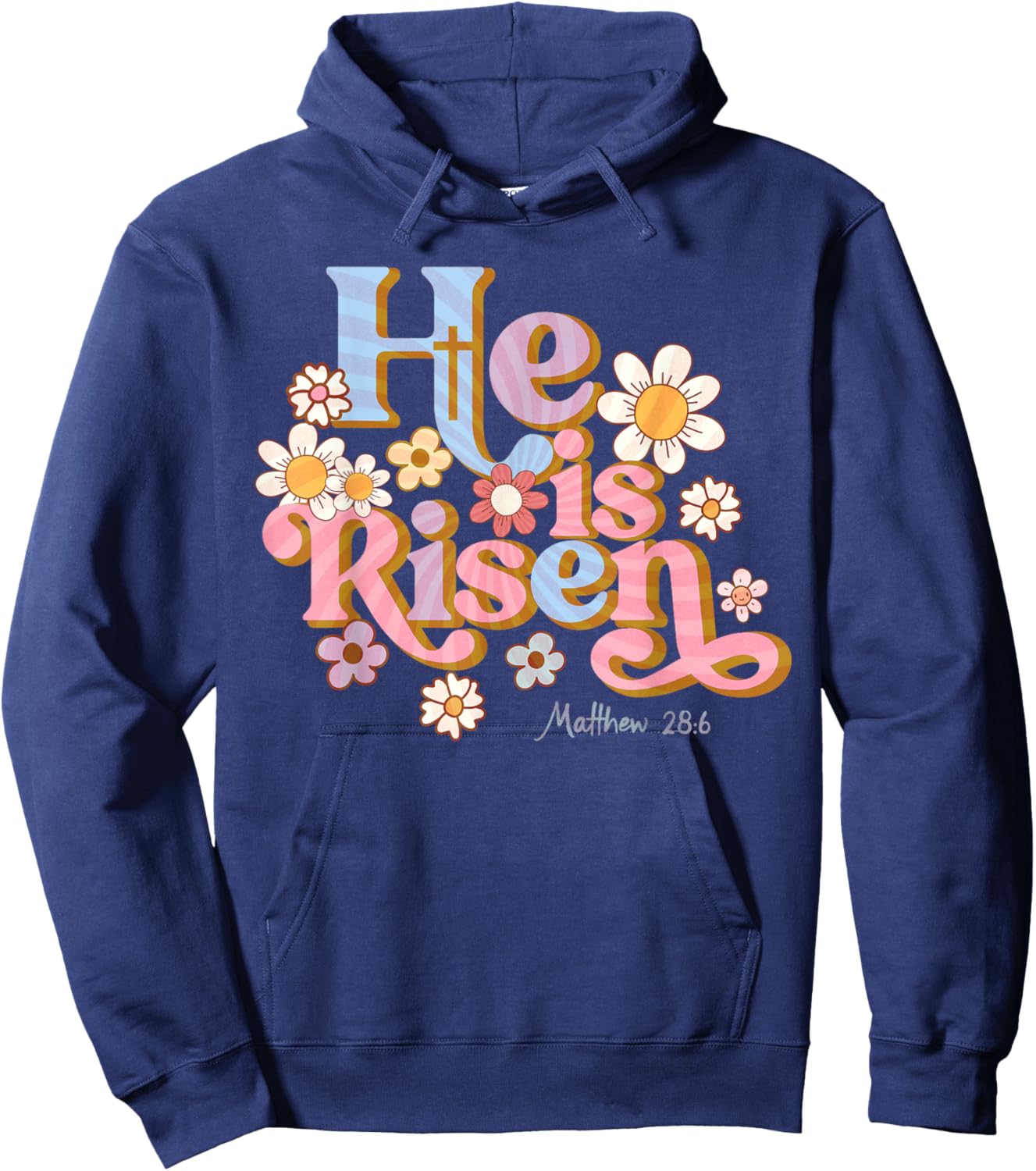 Retro Easter Groovy He is Risen Christian Kids Toddler Girl Small Hoodie - Hoodie | Navy