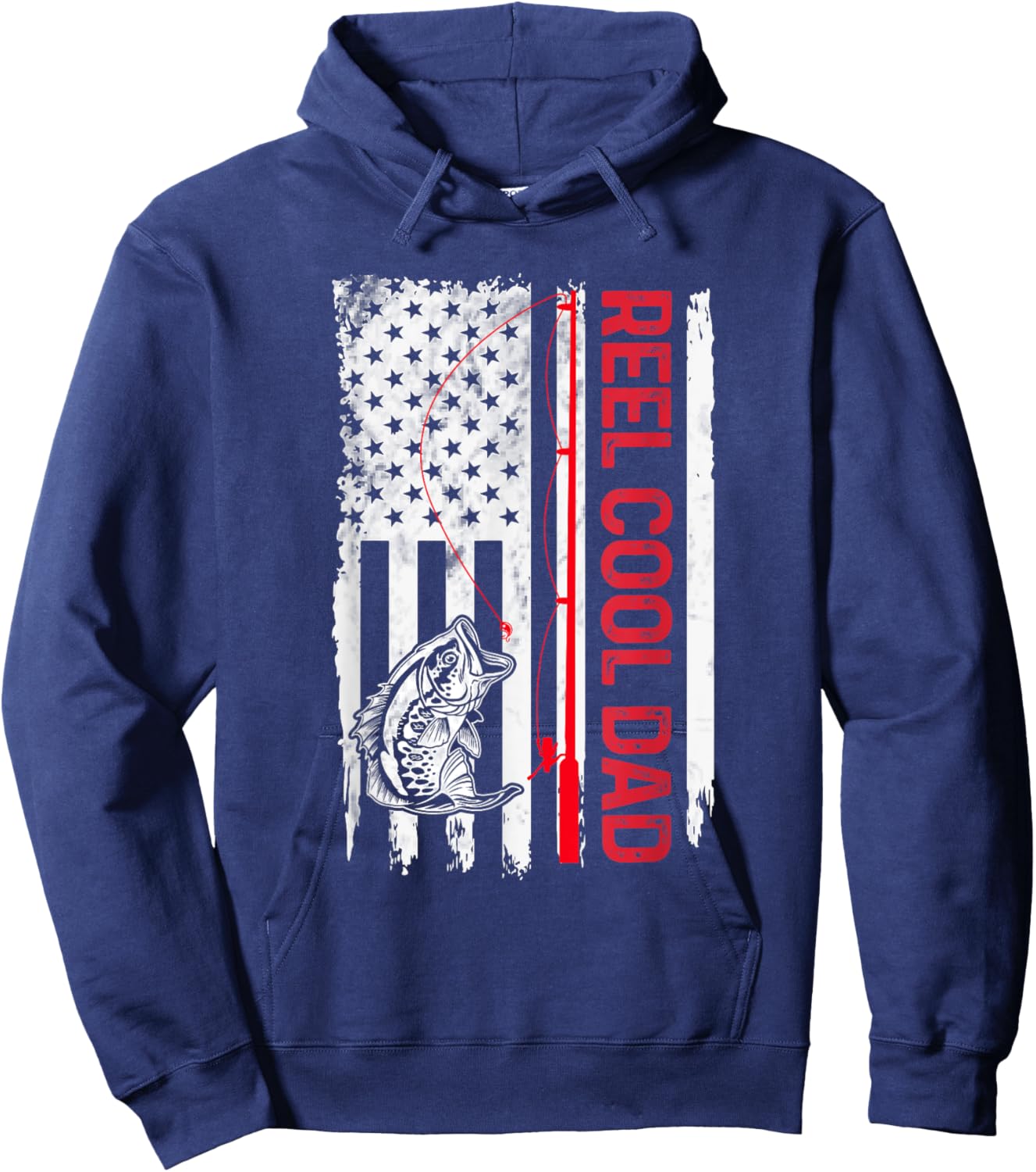 Reel Cool Dad Fishing American Flag Funny Grandpa Hoodie - Hoodie | Navy