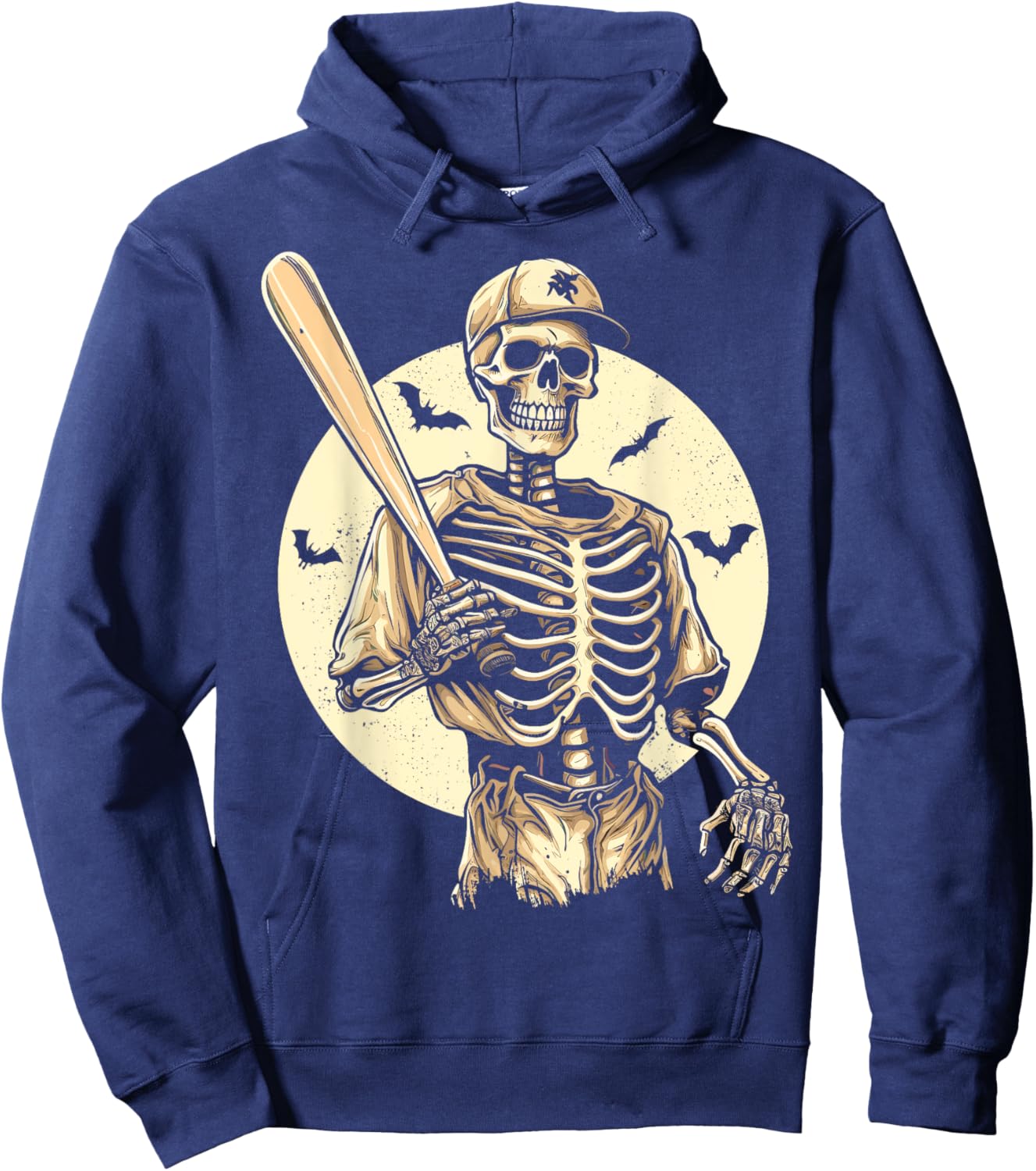 Spooky Creepy Vintage Baseball Skeleton Halloween Men Boys Hoodie - Hoodie | Navy