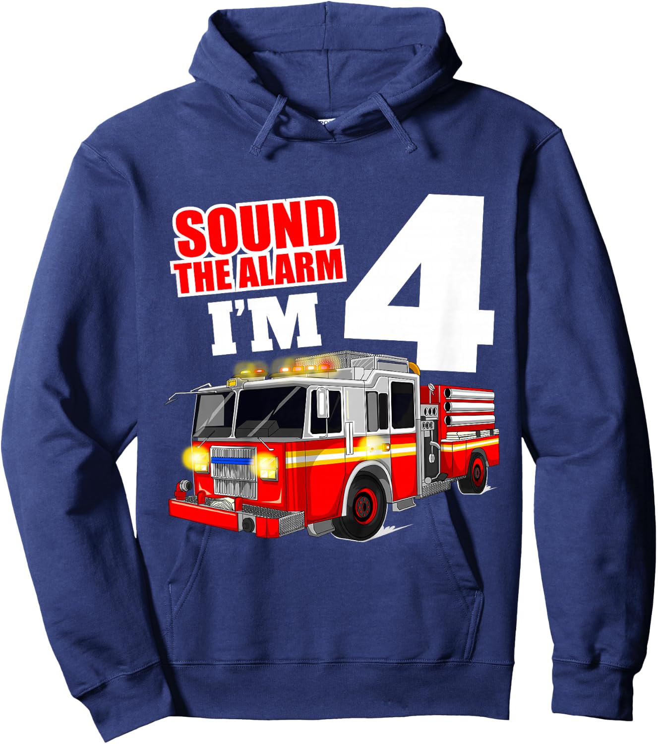 Kids Fire Truck 4th Birthday Boy Firefighter 4 Year Old Hoodie - Hoodie | Navy