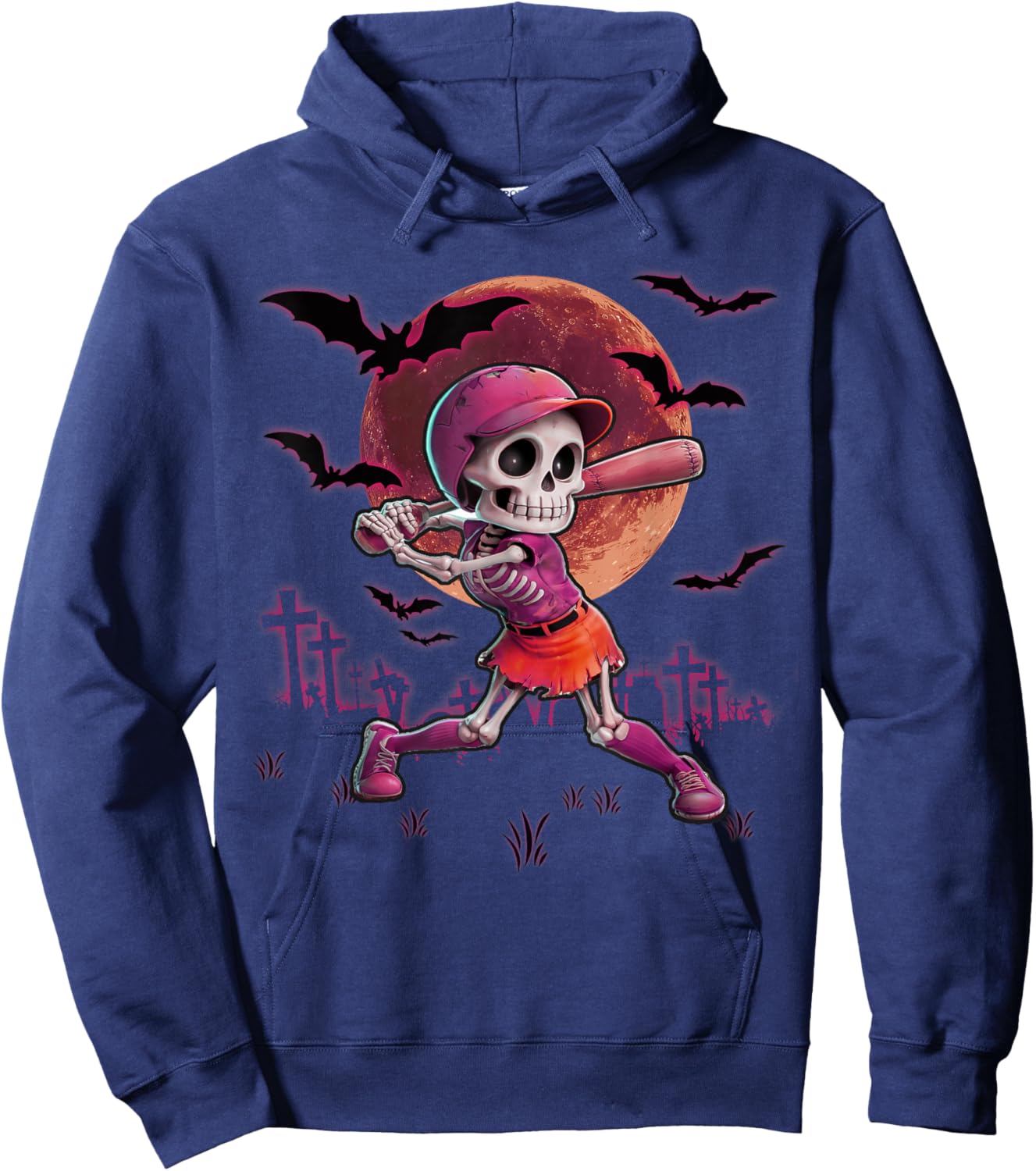 Softball Halloween Skeleton Girl Spooky Season Practice Hoodie - Hoodie | Navy
