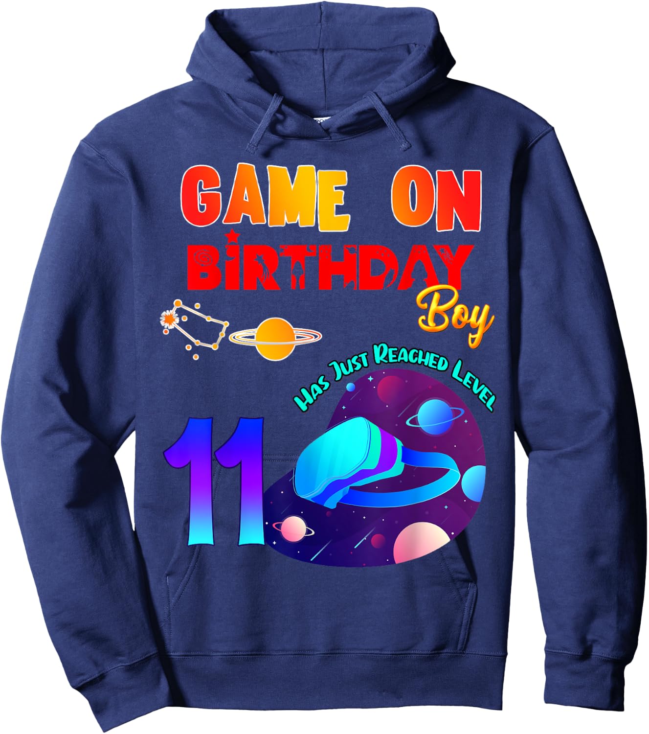 VR Virtual Reality Game On 11 Birthday Party Matching Outfit Hoodie - Hoodie | Navy