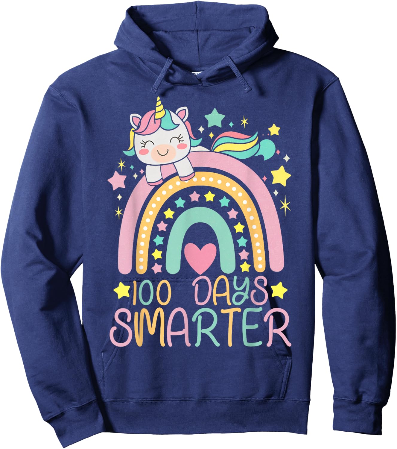 100 Days Smarter Kids Girls Unicorn 100th Day of School Hoodie - Hoodie | Navy