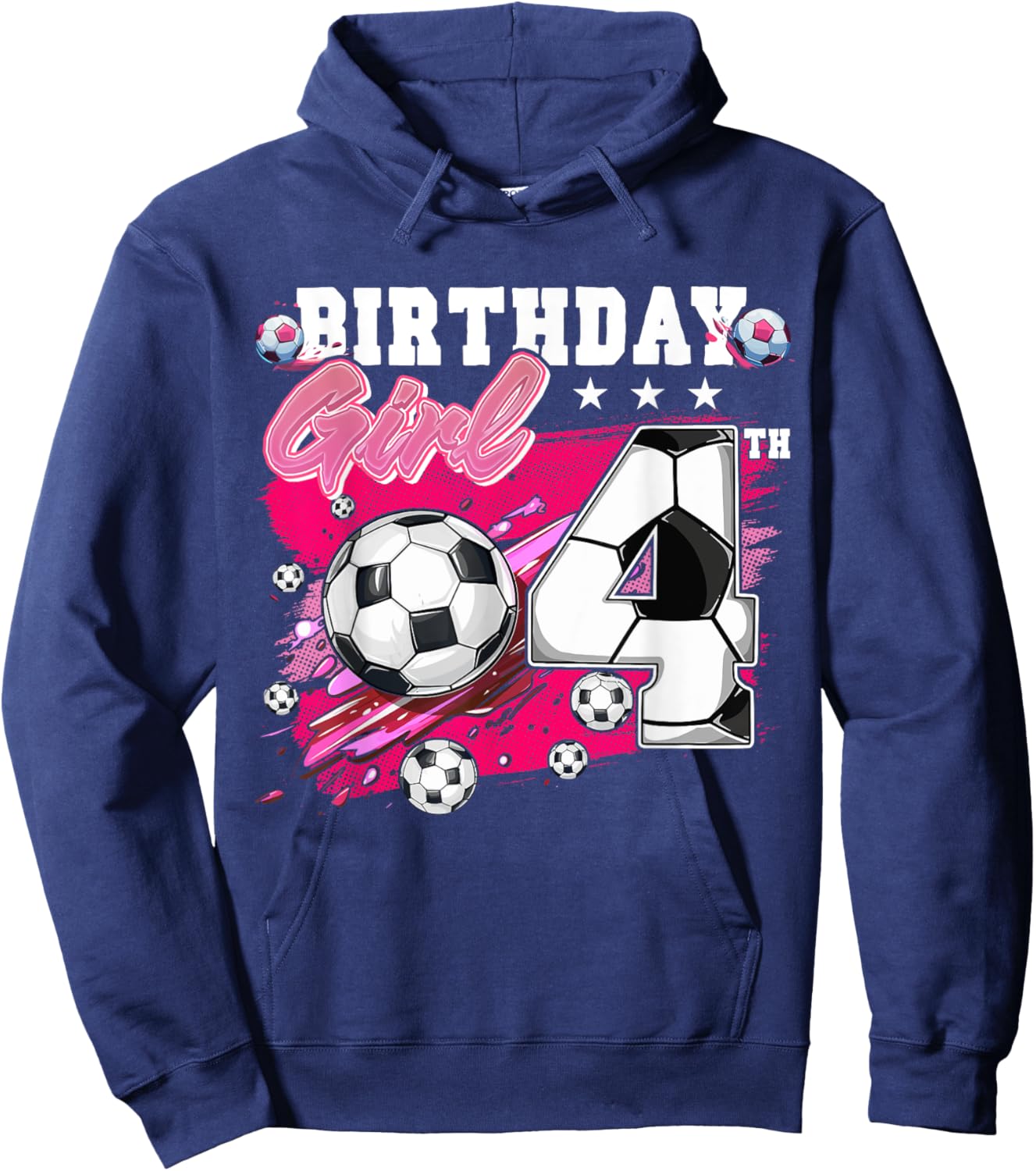 Funny Soccer Birthday 4 Year Old 4th Birthday Girl Soccer Hoodie - Hoodie | Navy