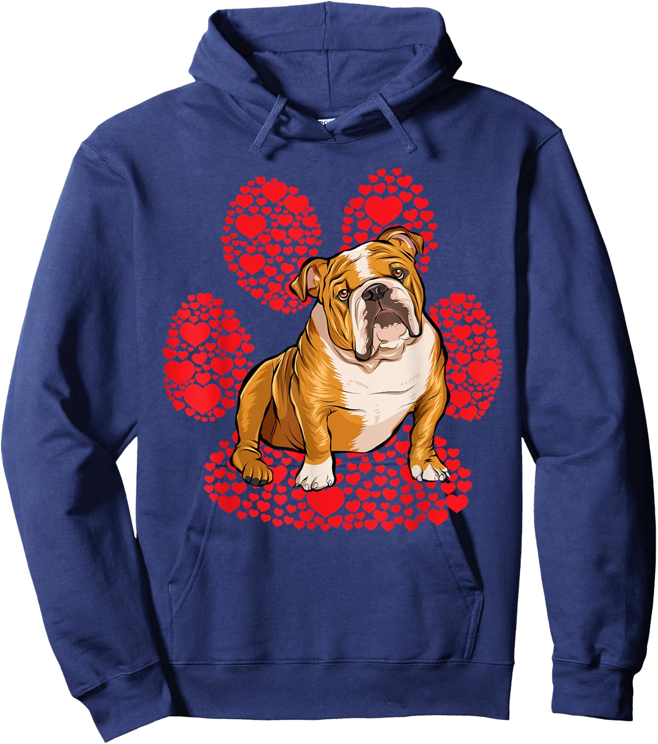 Bulldog Valentines Day Dog Love Paw Hoodie - Hoodie | Navy