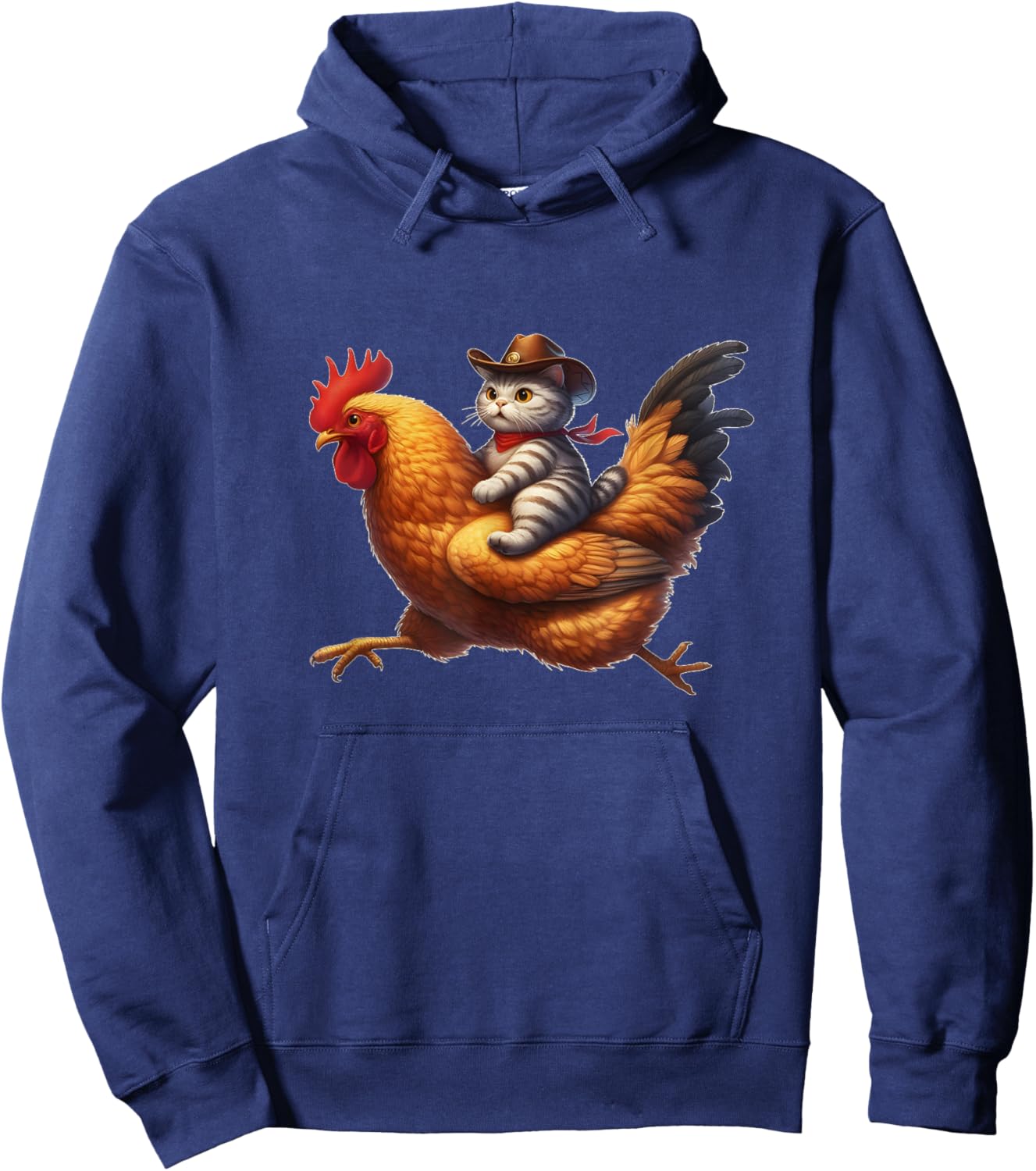 Funny Cat Riding Rooster Rodeo Cowboy Cat Riding Chicken Hoodie - Hoodie | Navy