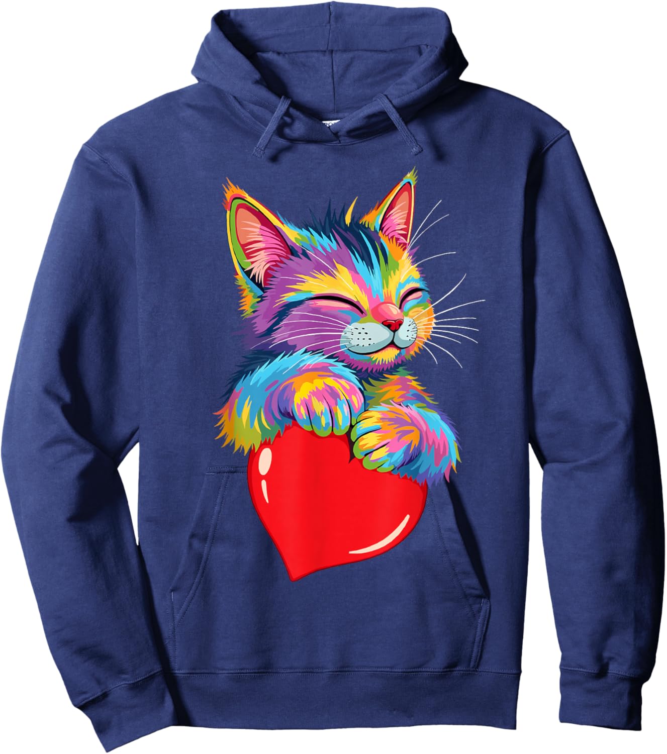 Valentines Day Cat And Love Heart Women Girls Cats Lover Hoodie - Hoodie | Navy
