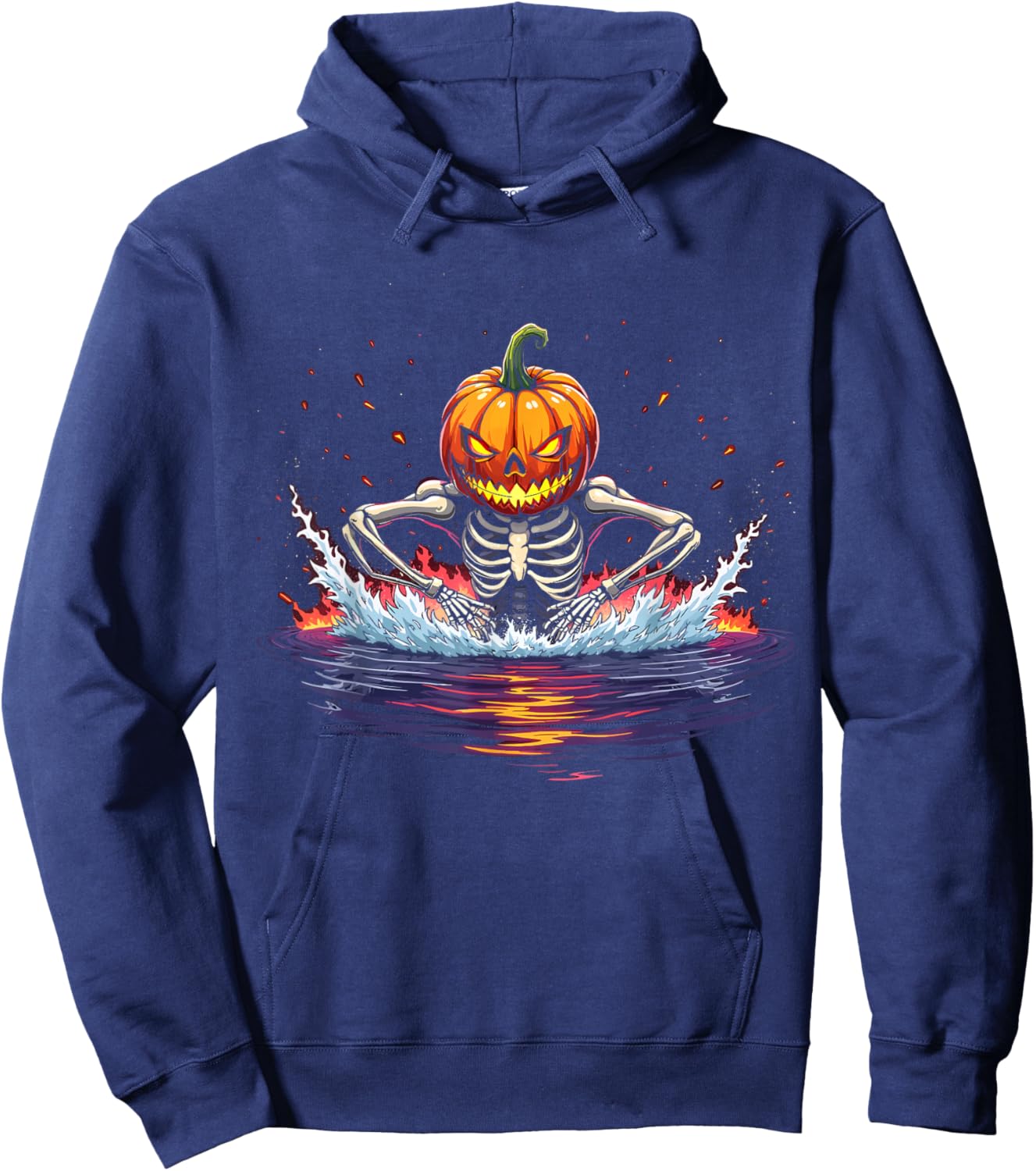 Pumpkin Head Skeleton Swimming Halloween Spooky Sports Hoodie - Hoodie | Navy