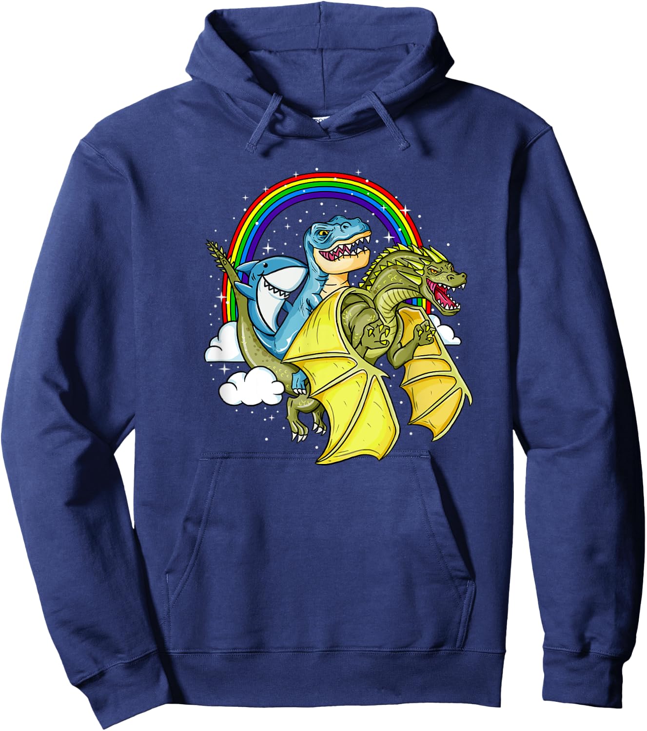 Shark Riding T-Rex Dinosaur Dragon Rainbow Fantasy Gift Hoodie - Hoodie | Navy