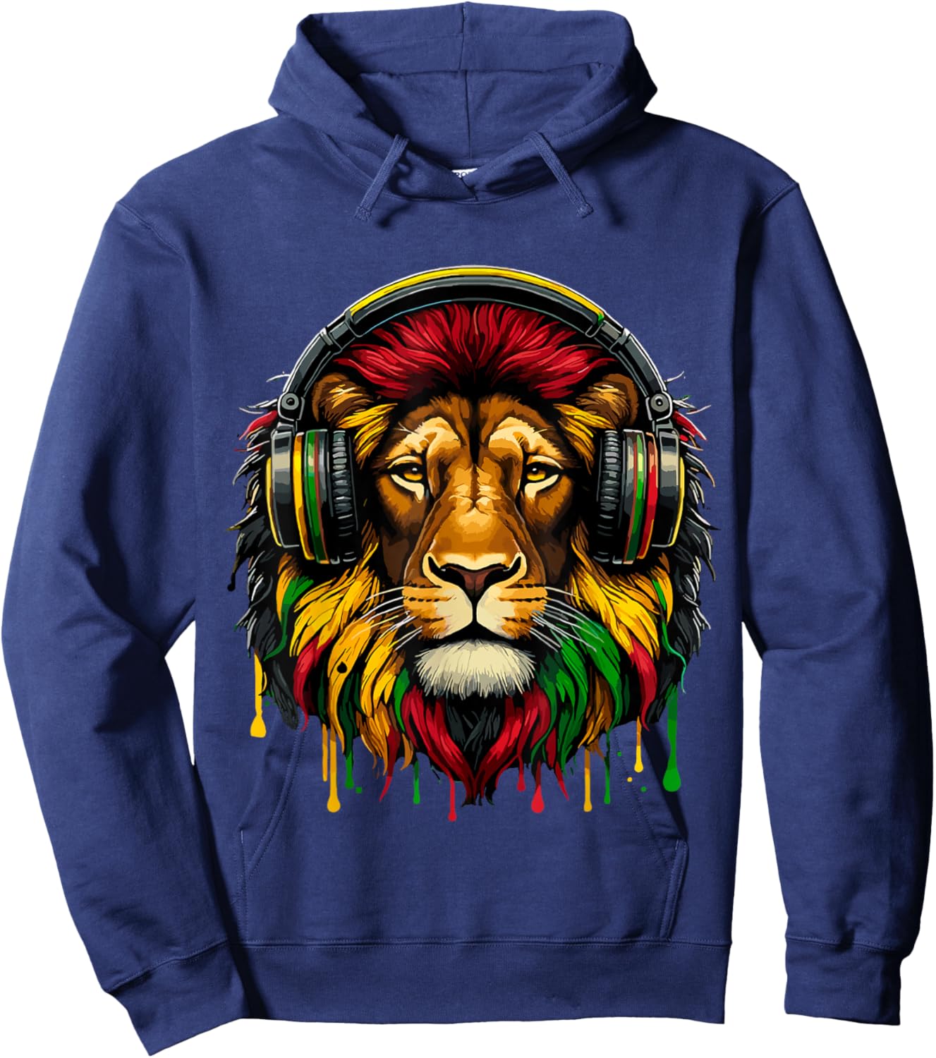 Rasta Raggae Jamaica Music Headphones Lion of Judah Hoodie - Hoodie | Navy