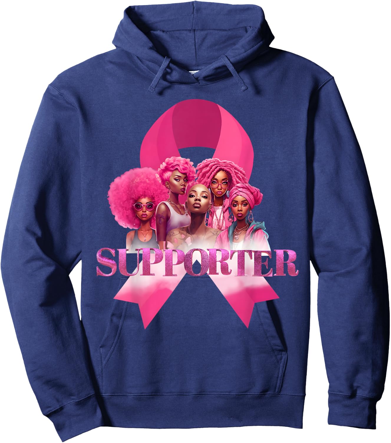 Breast Cancer Supporter Black Women In October We Wear Pink Hoodie - Hoodie | Navy