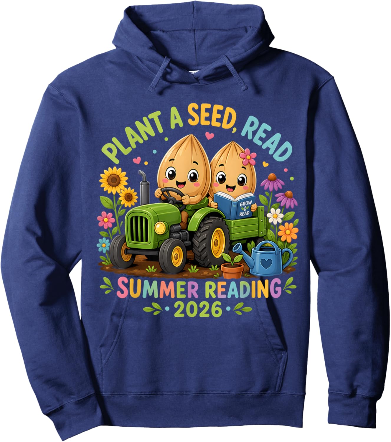 Plant A Seed Read 2026 Summer Reading Floral Farm Tractor Hoodie - Hoodie | Navy