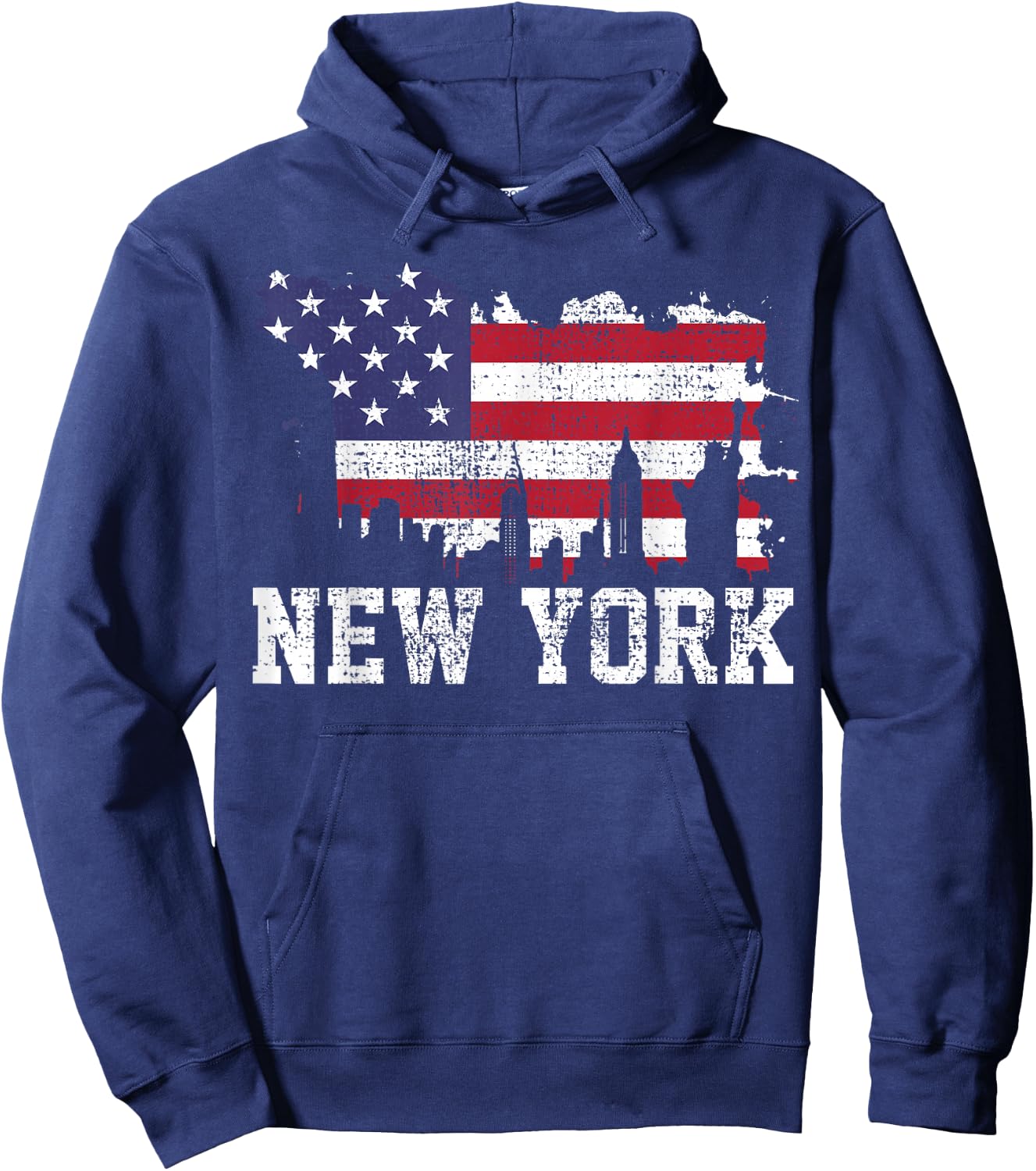 Vintage New York City NYC Skyline USA Flag America Gift Hoodie - Hoodie | Navy