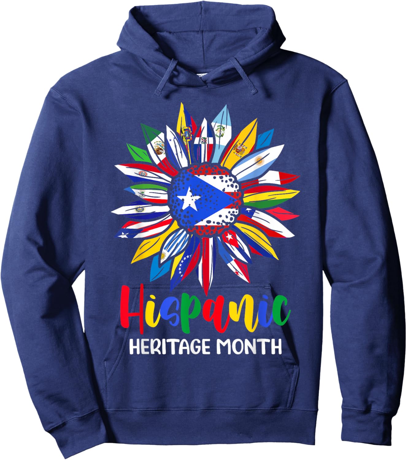 Hispanic Heritage Month Puerto Rico Flag Sunflower Latino Hoodie - Hoodie | Navy