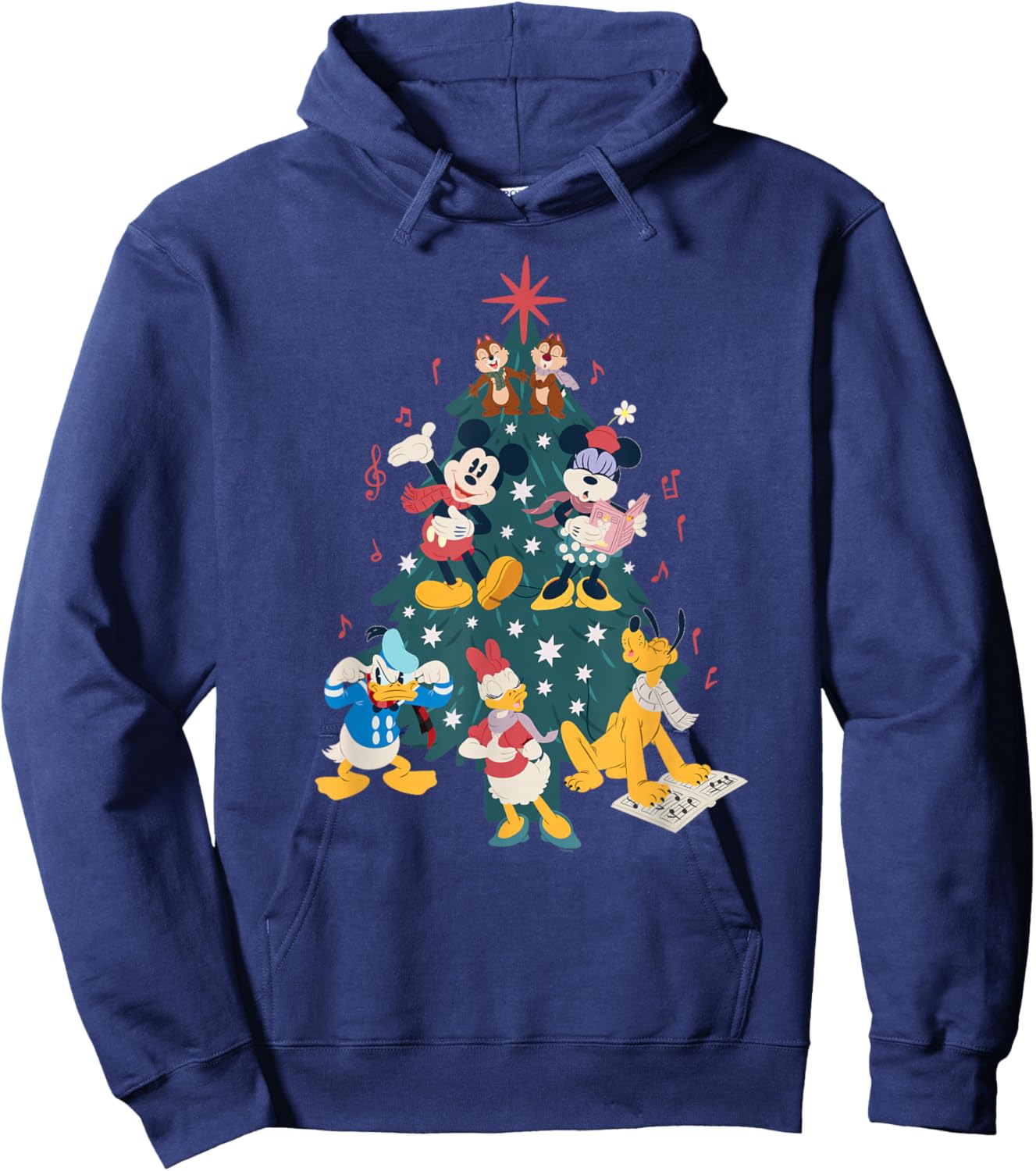 Disney Mickey & Friends Holiday Retro Christmas Tree Carols Hoodie - Hoodie | Navy