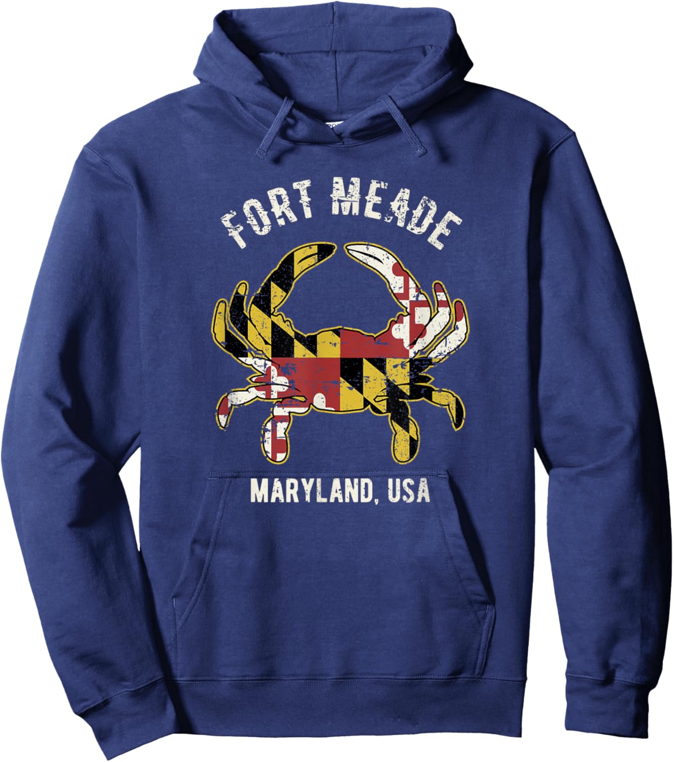 Fort Meade Maryland USA Crab Vintage Distressed Style Design Hoodie - Hoodie | Navy