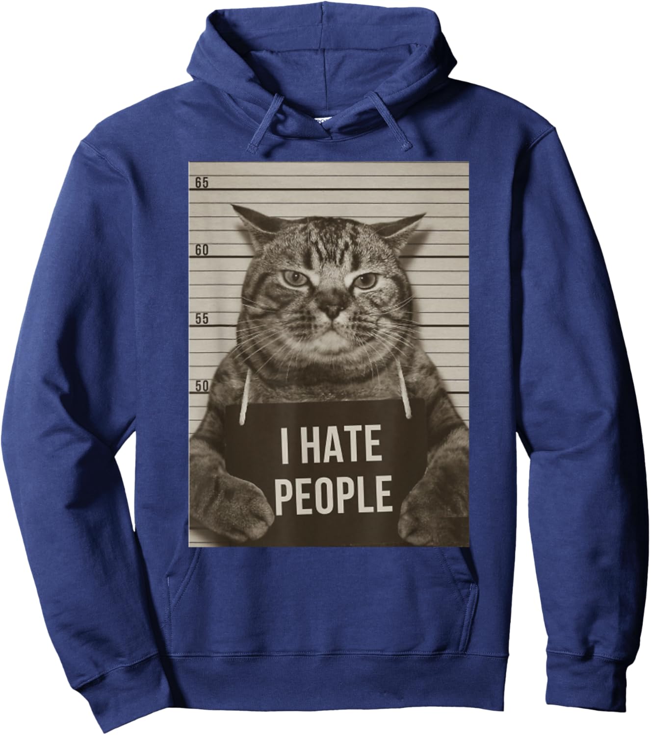 Funny Cat Police Mugshot I Hate People Hoodie - Hoodie | Navy