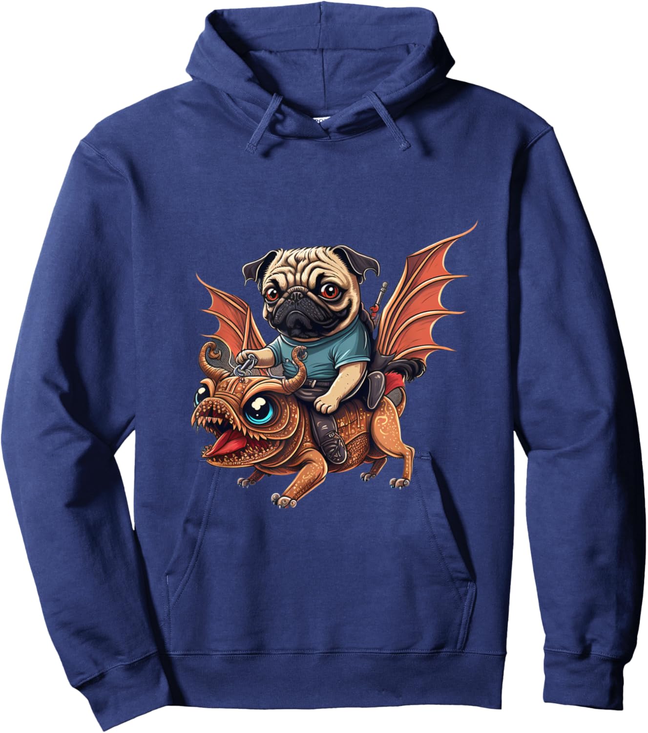 Cute Pug Riding On A Dragon Hoodie - Hoodie | Navy